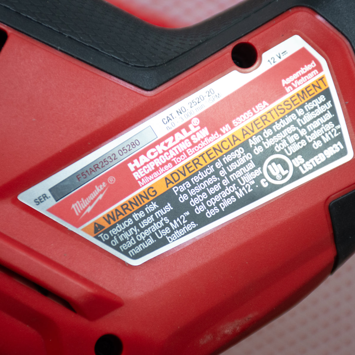 Milwaukee 2520-20 M12 Fuel Hackzall Reciprocating Saw