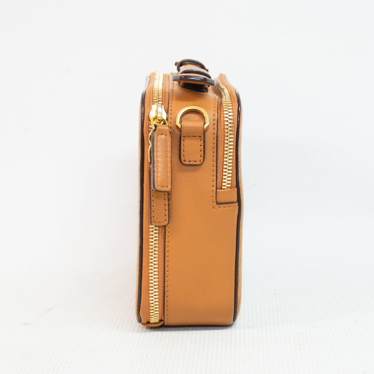 MCM Cognac Visetos Coated Leather Canvas Double Zip Camera Cross Body Bag
