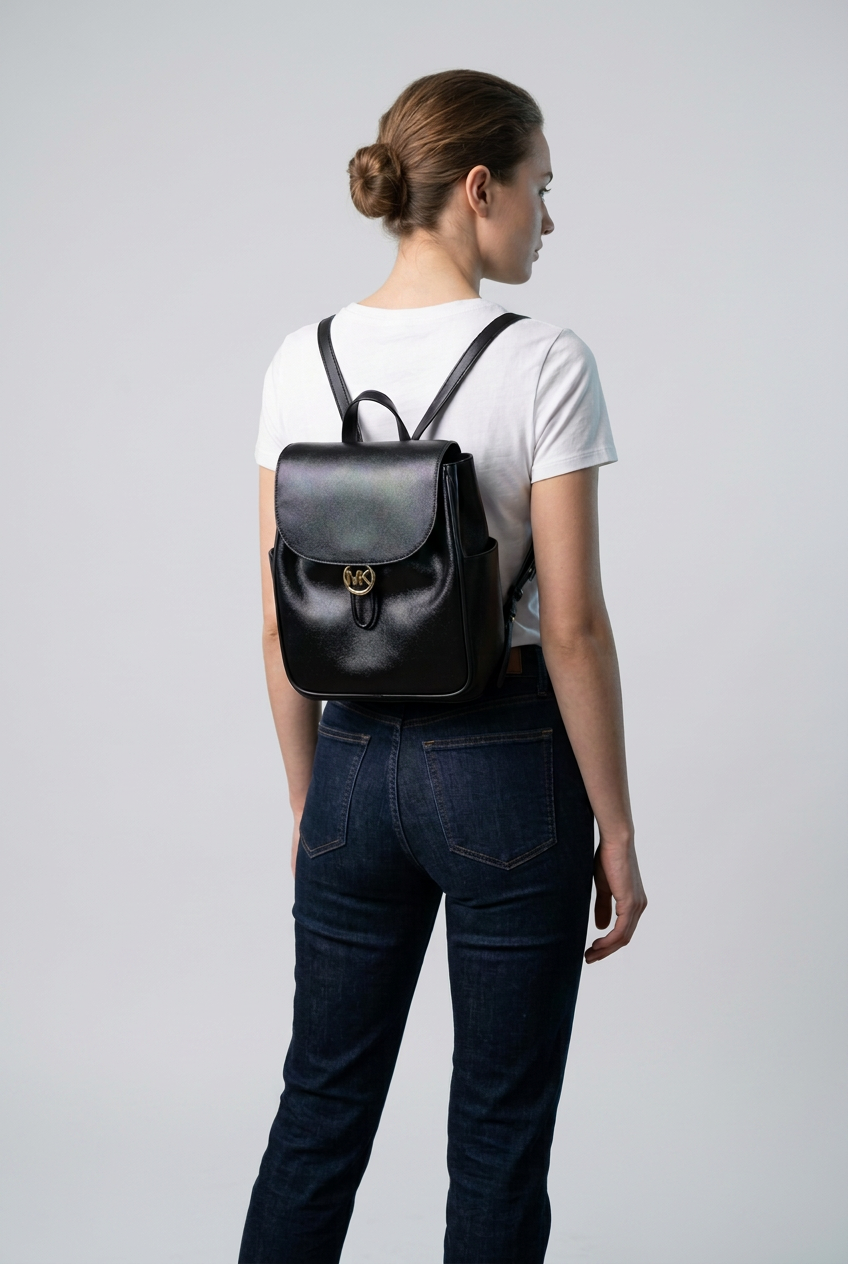 Michael Kors Cheryl Black Leather Medium Backpack