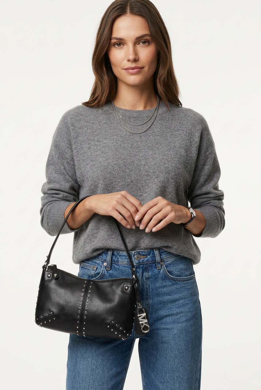 Michael Kors Astor Black Studded Leather Shoulder Bag