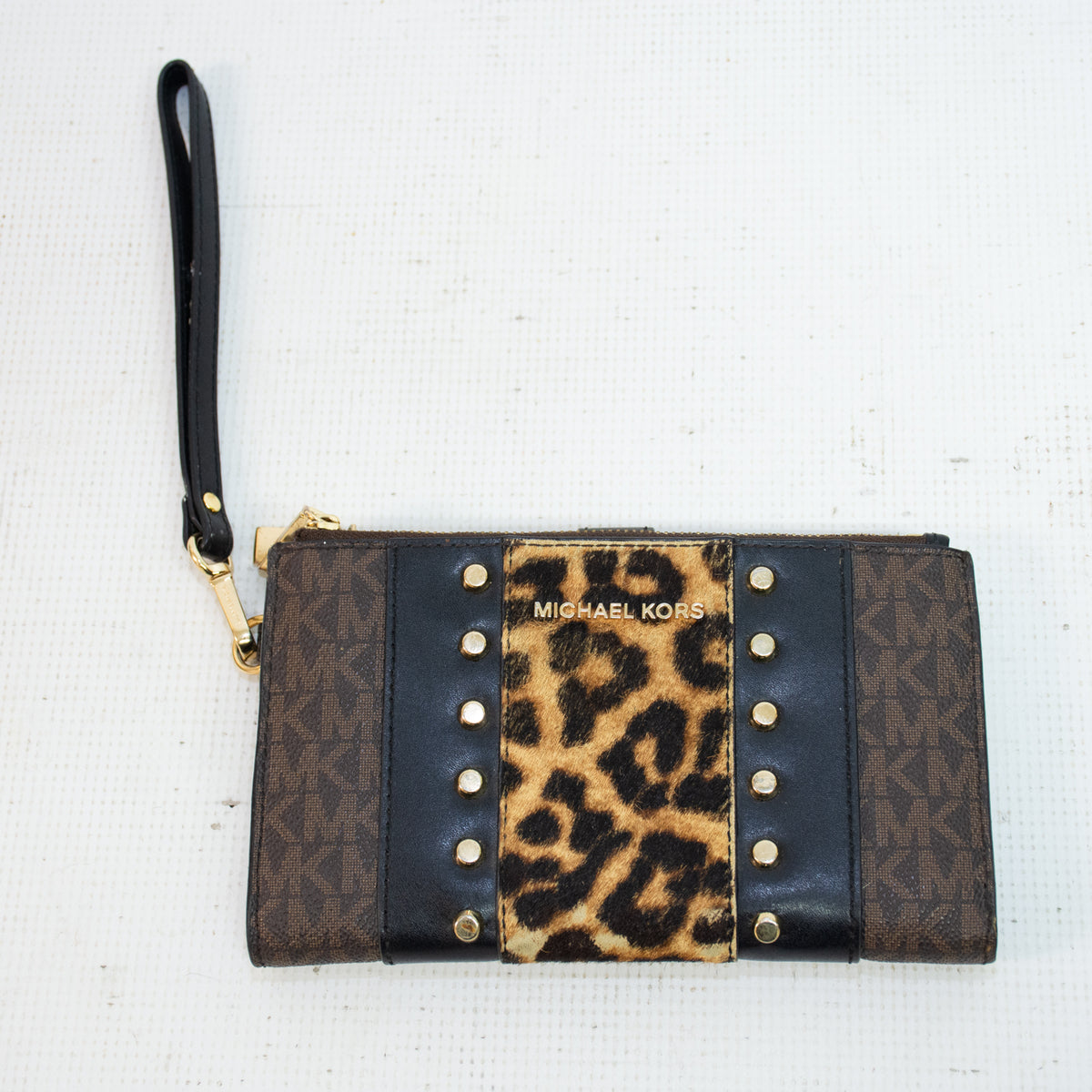 Michael Kors Voyager Leopard Print Gold Accent Wristlet
