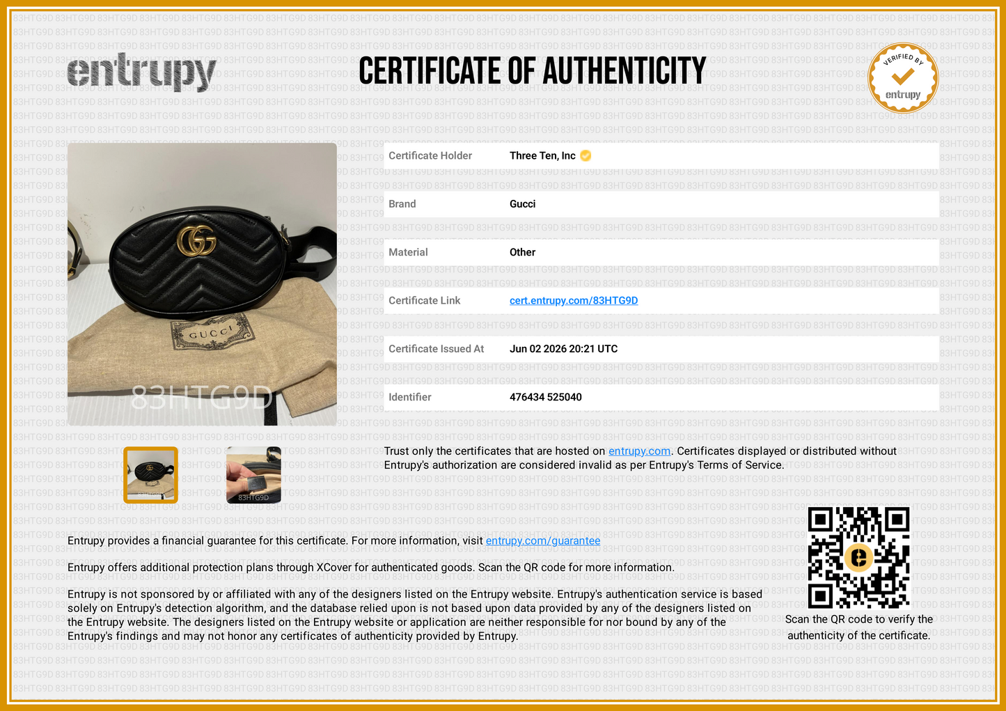 Gucci 476434 Marment Mistelasse Belt Bag