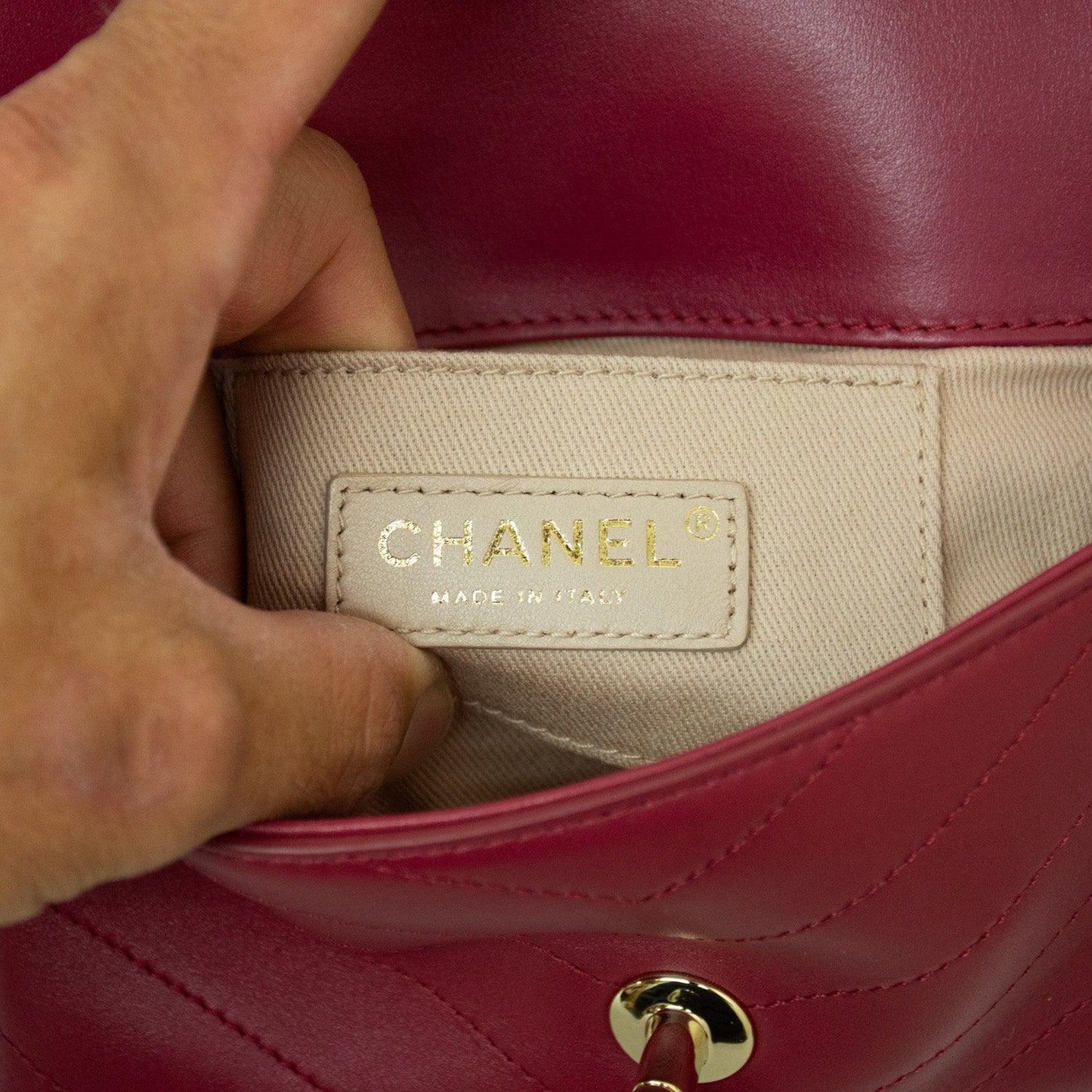 Chanel Calfskin Leather Small Chevron Handbag