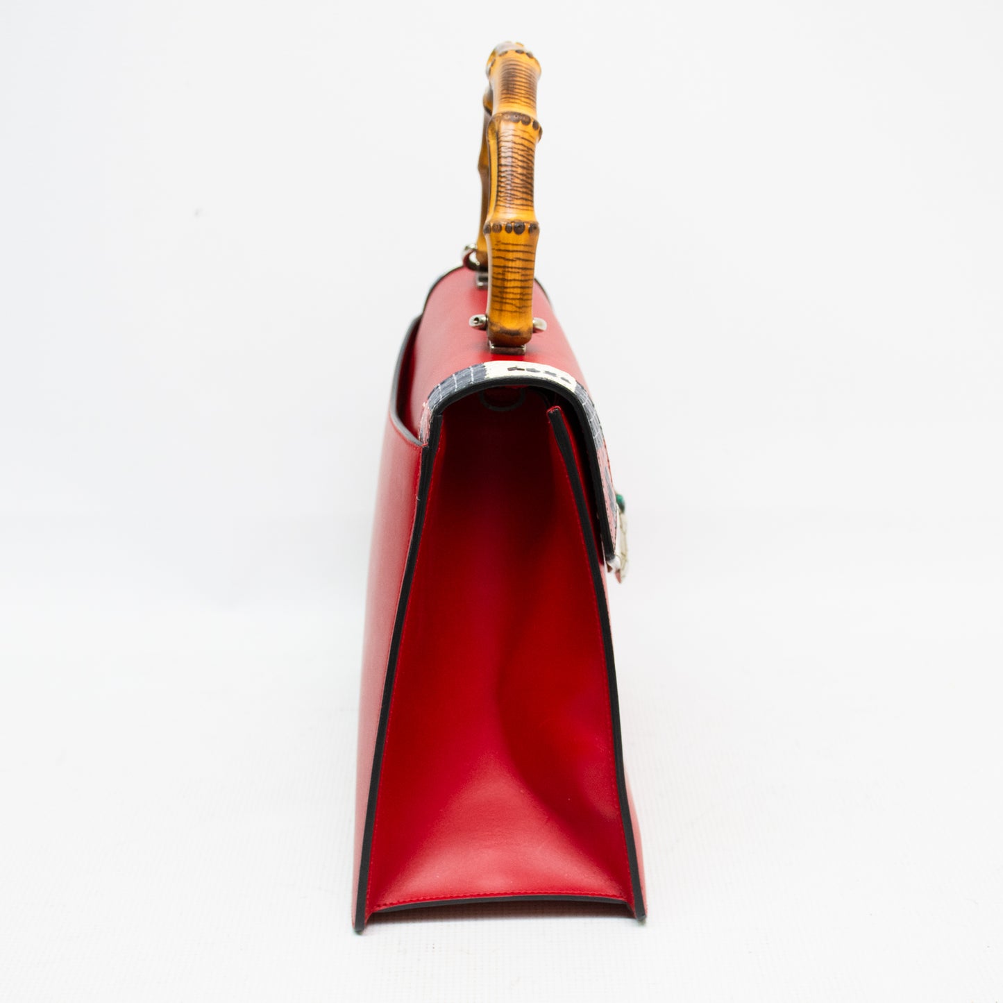 Gucci 453750 Shoulder Handbag 2-Way Lilith Bamboo Coral Snake - Red Leather