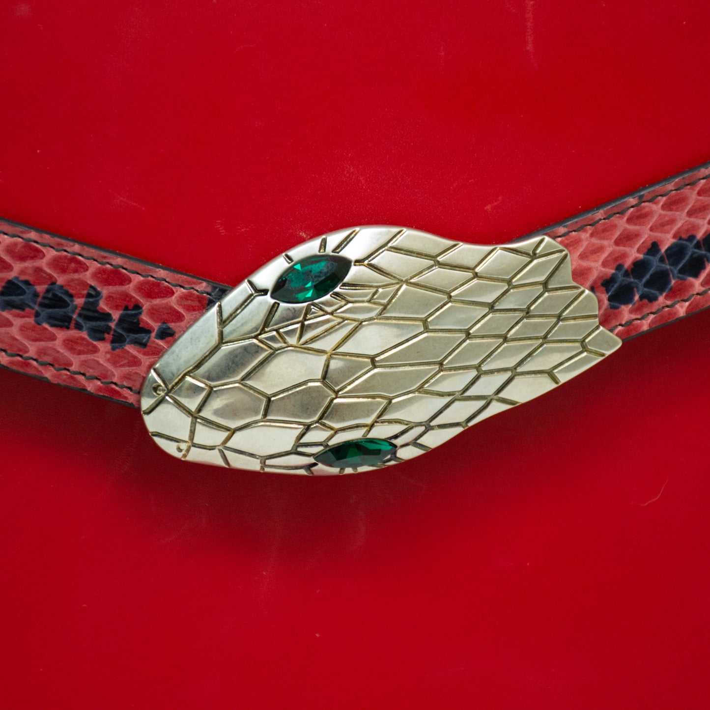 Gucci 453750 Shoulder Handbag 2-Way Lilith Bamboo Coral Snake - Red Leather