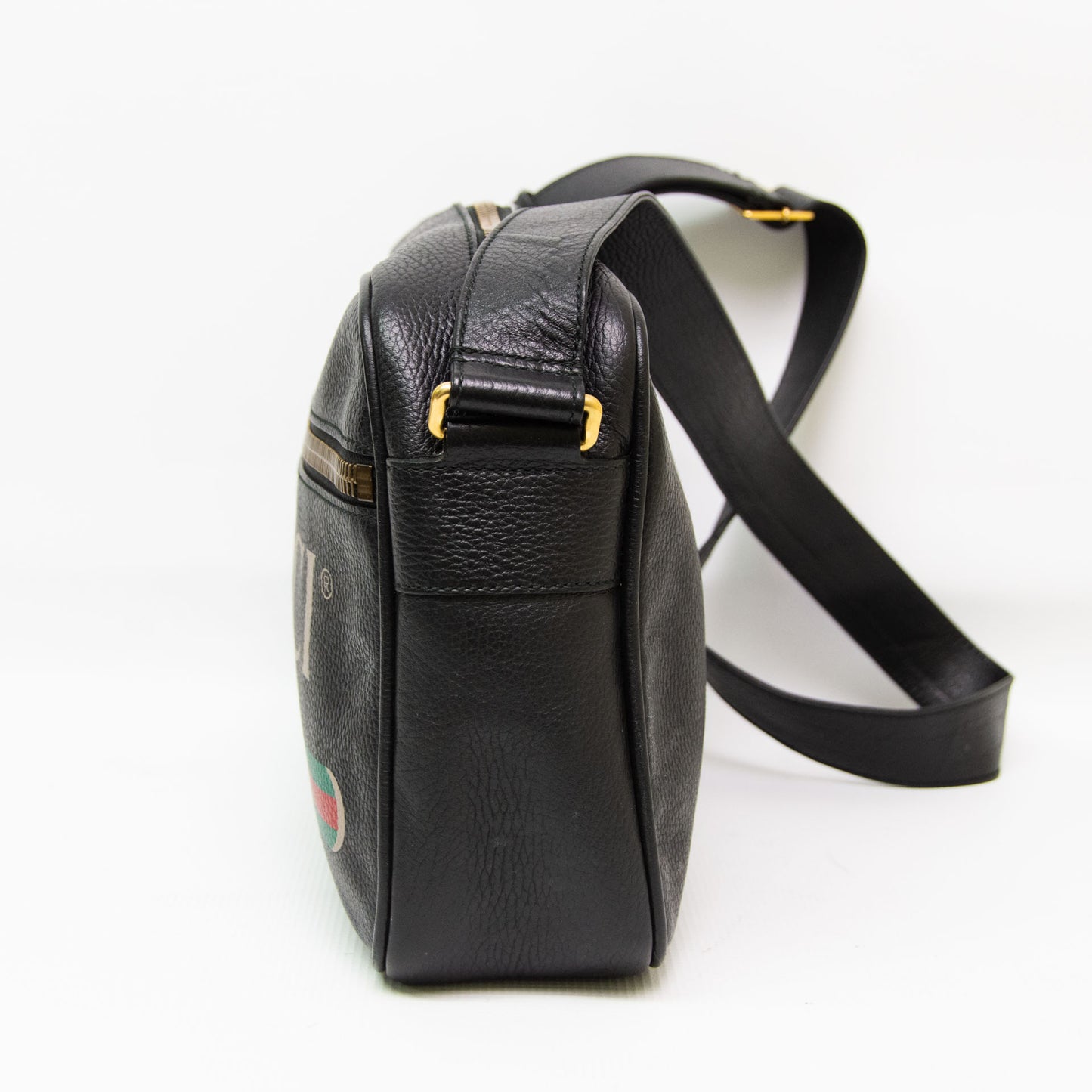 Gucci Crossbody Large Logo Web Print Black Leather Messenger Bag