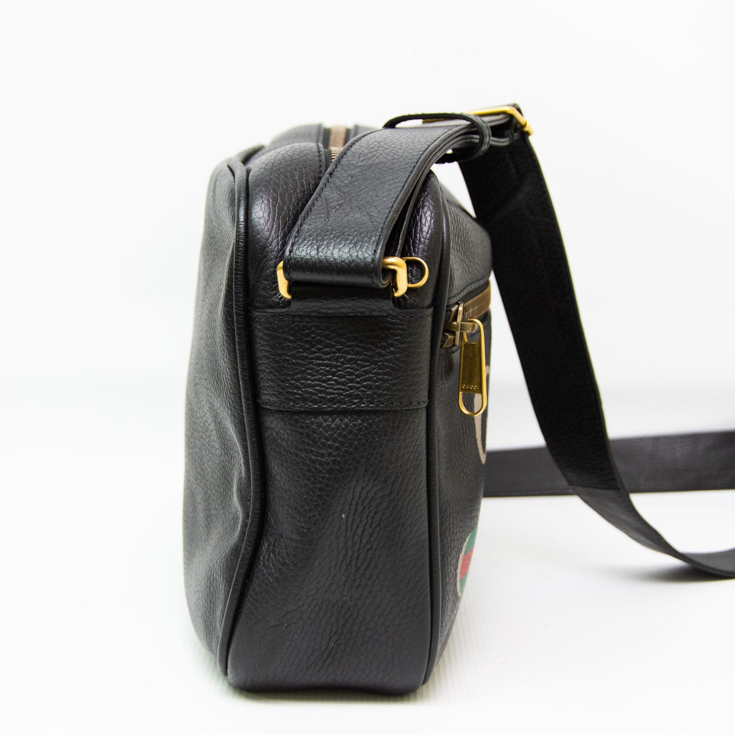 Gucci Crossbody Large Logo Web Print Black Leather Messenger Bag