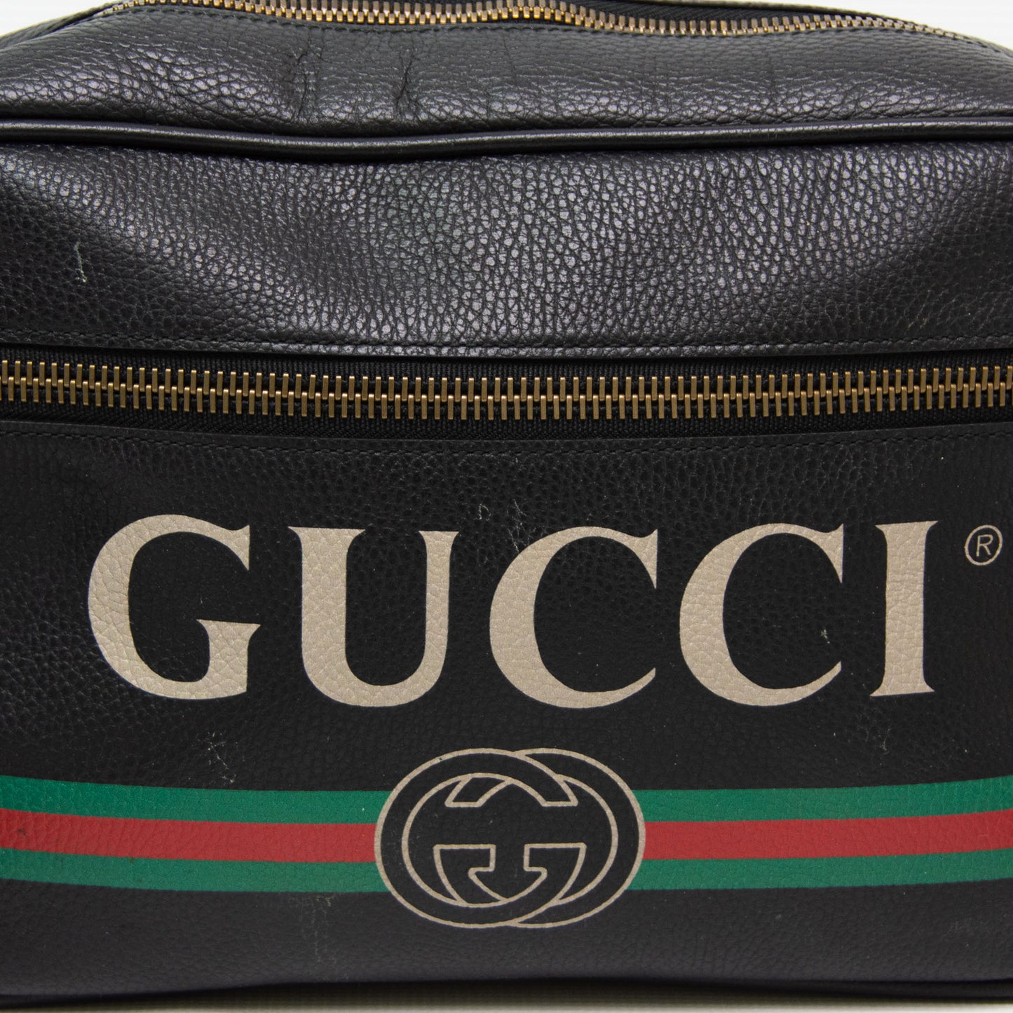 Gucci Crossbody Large Logo Web Print Black Leather Messenger Bag