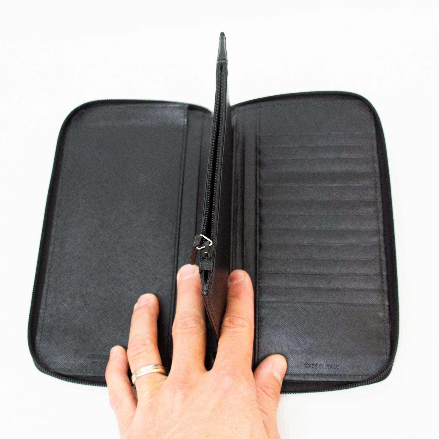 Prada Saffiano Leather Black Mens Zip Around Travel Wallet - 2N0724A