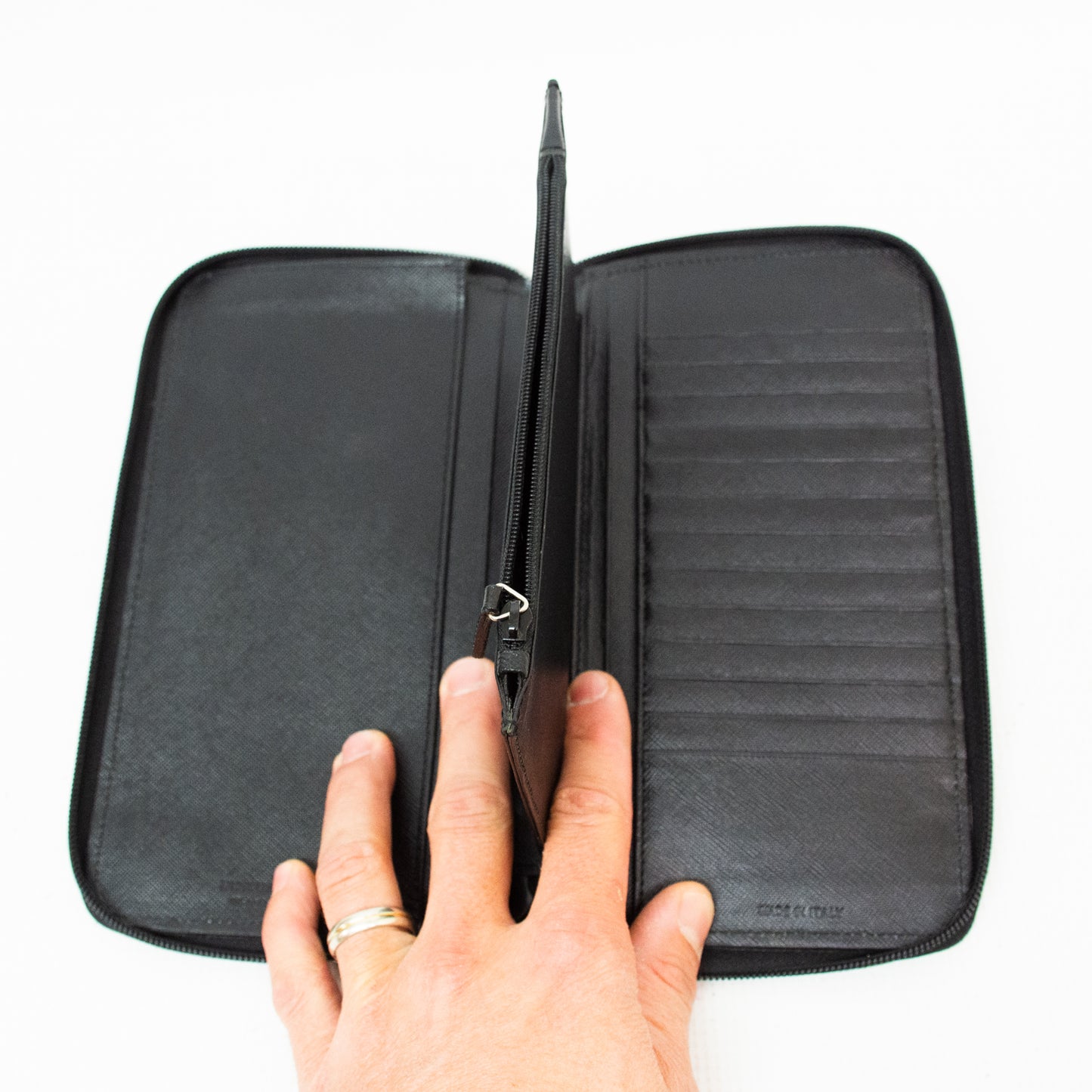 Prada Saffiano Leather Black Mens Zip Around Travel Wallet - 2N0724A