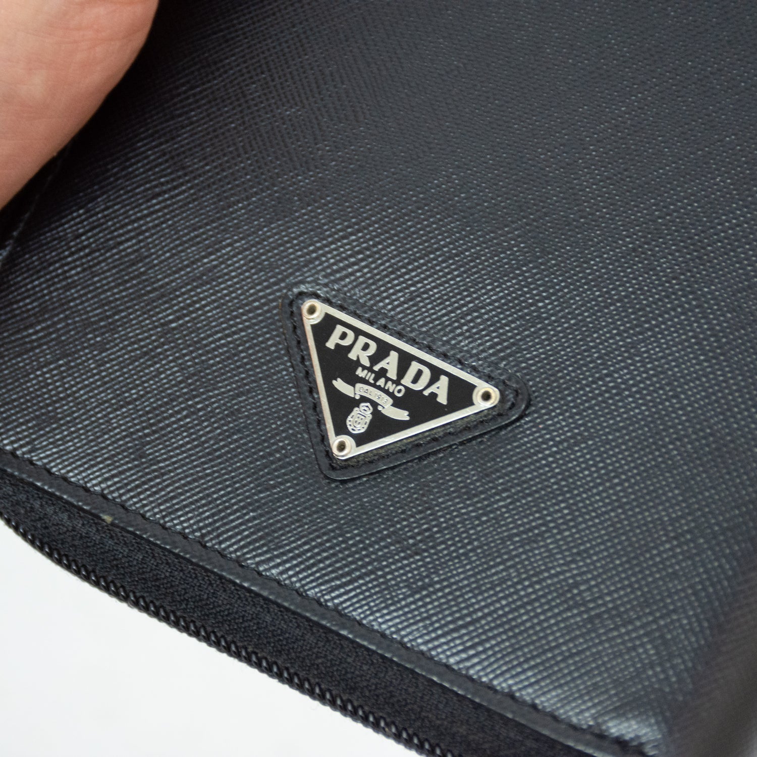 Prada Saffiano Leather Black Mens Zip Around Travel Wallet - 2N0724A