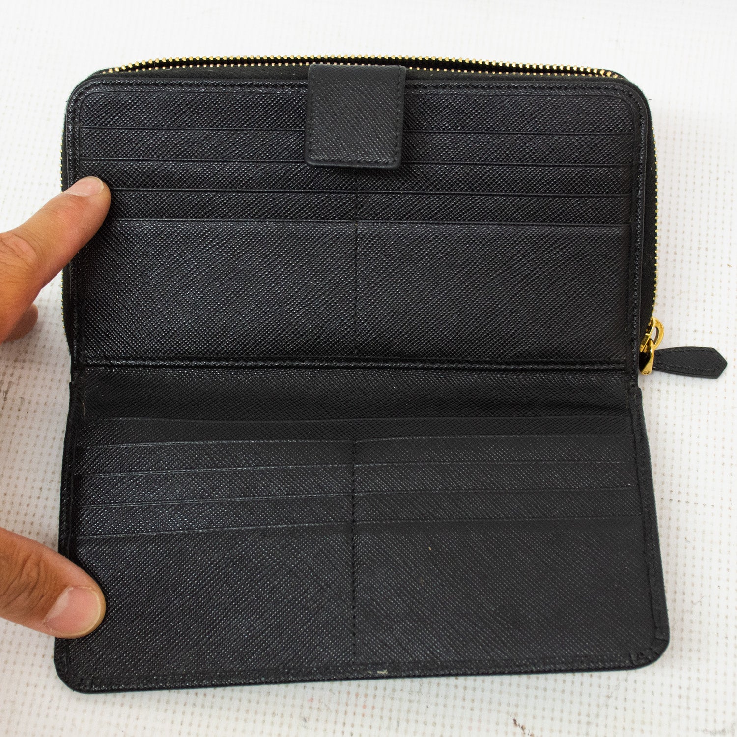 Prada Black Large Saffiano Zip Around Wallet