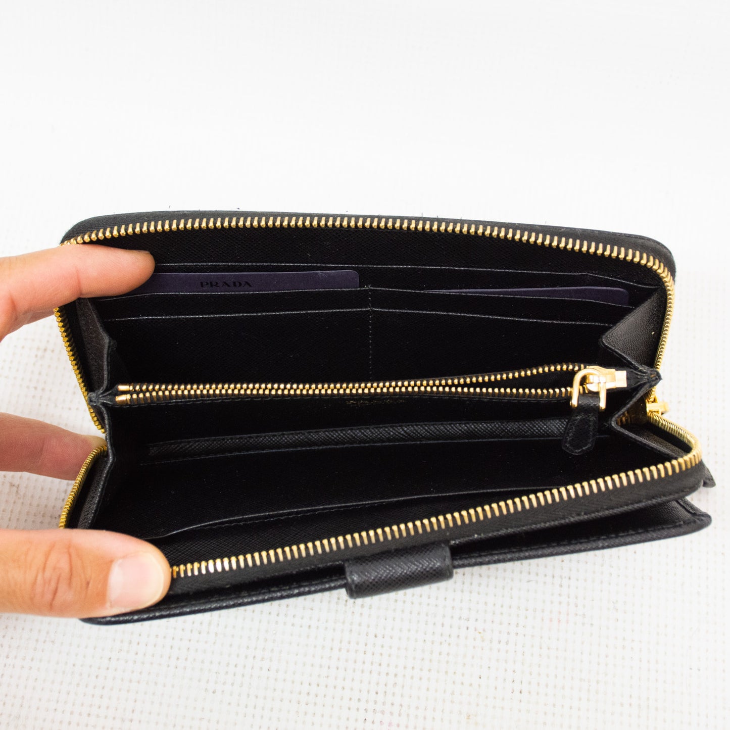 Prada Black Large Saffiano Zip Around Wallet