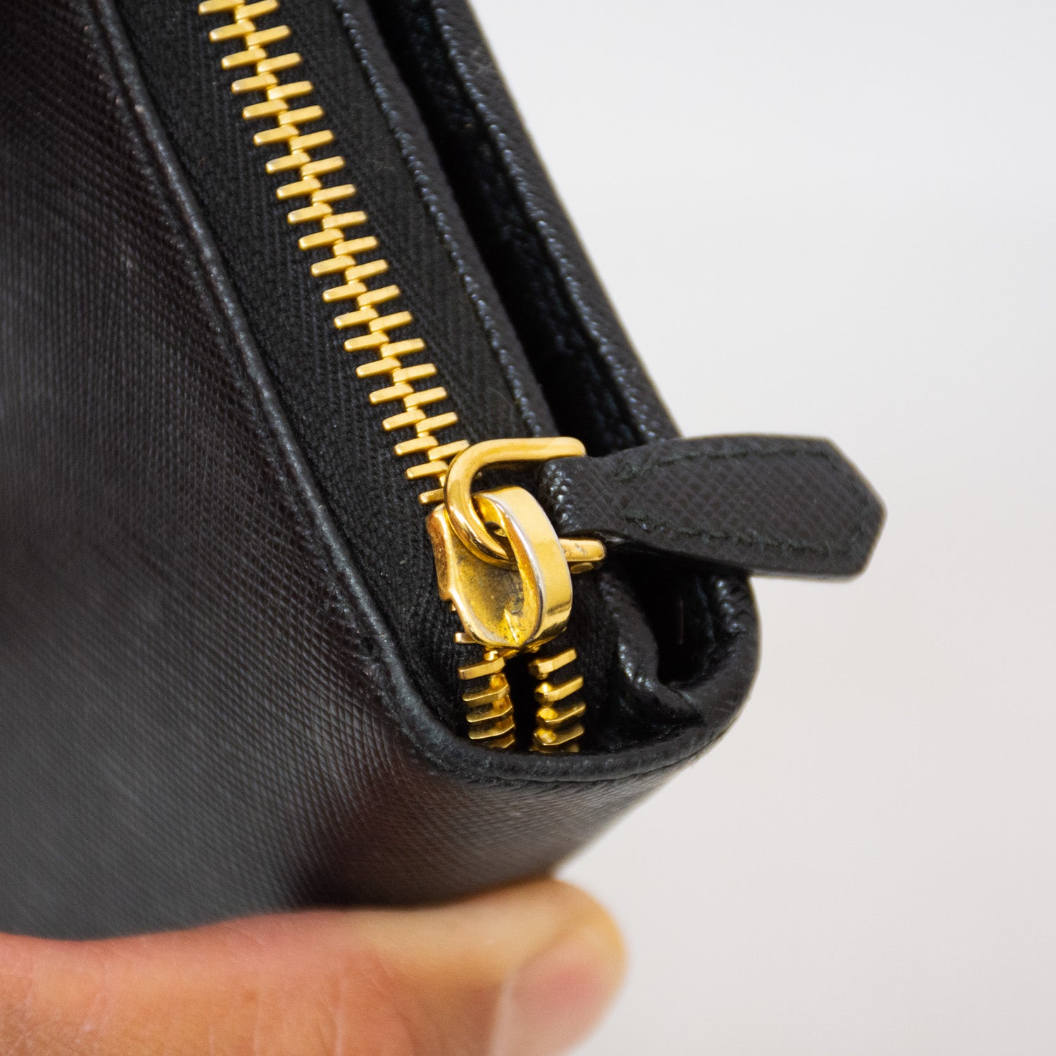 Prada Black Large Saffiano Zip Around Wallet