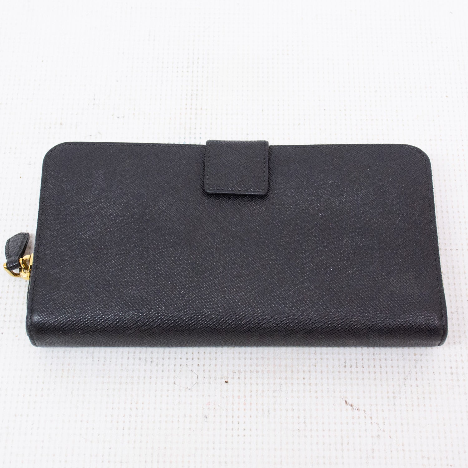 Prada Black Large Saffiano Zip Around Wallet
