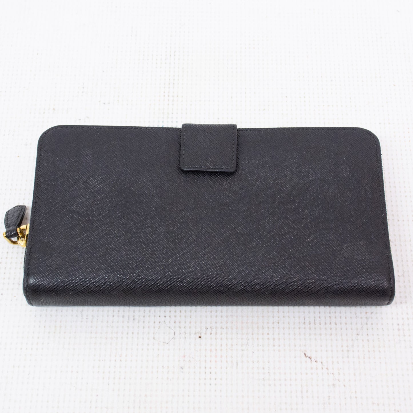 Prada Black Large Saffiano Zip Around Wallet