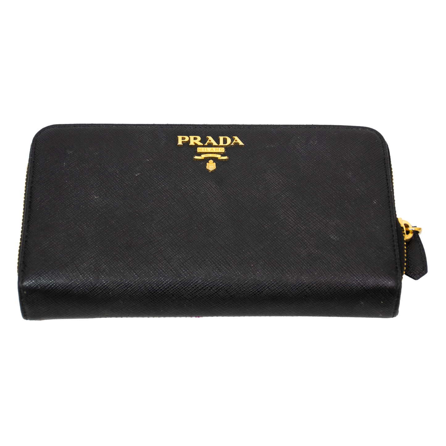 Prada Black Large Saffiano Zip Around Wallet