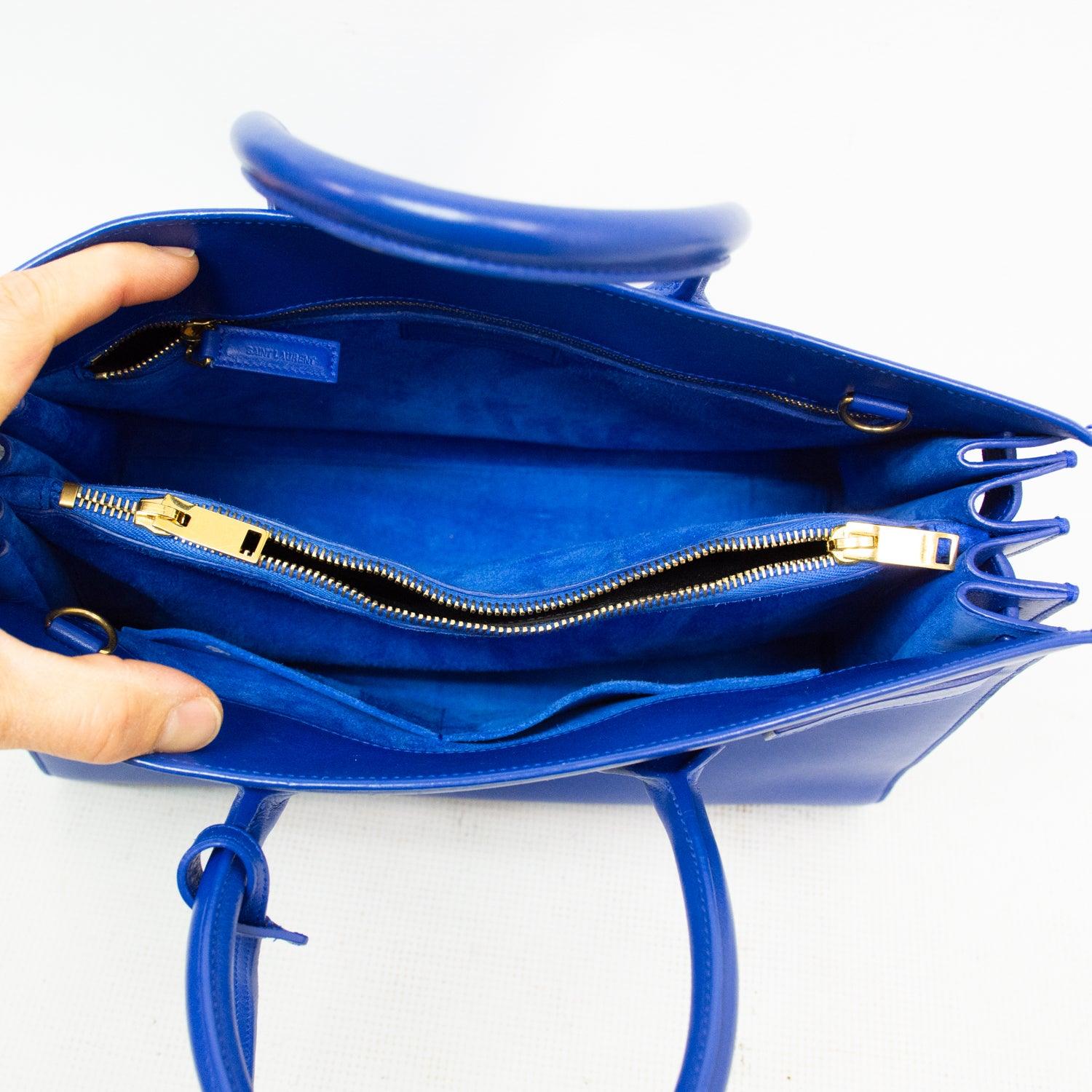 Saint Laurent Sac De Jour - French Small Blue Smooth Leather Tote