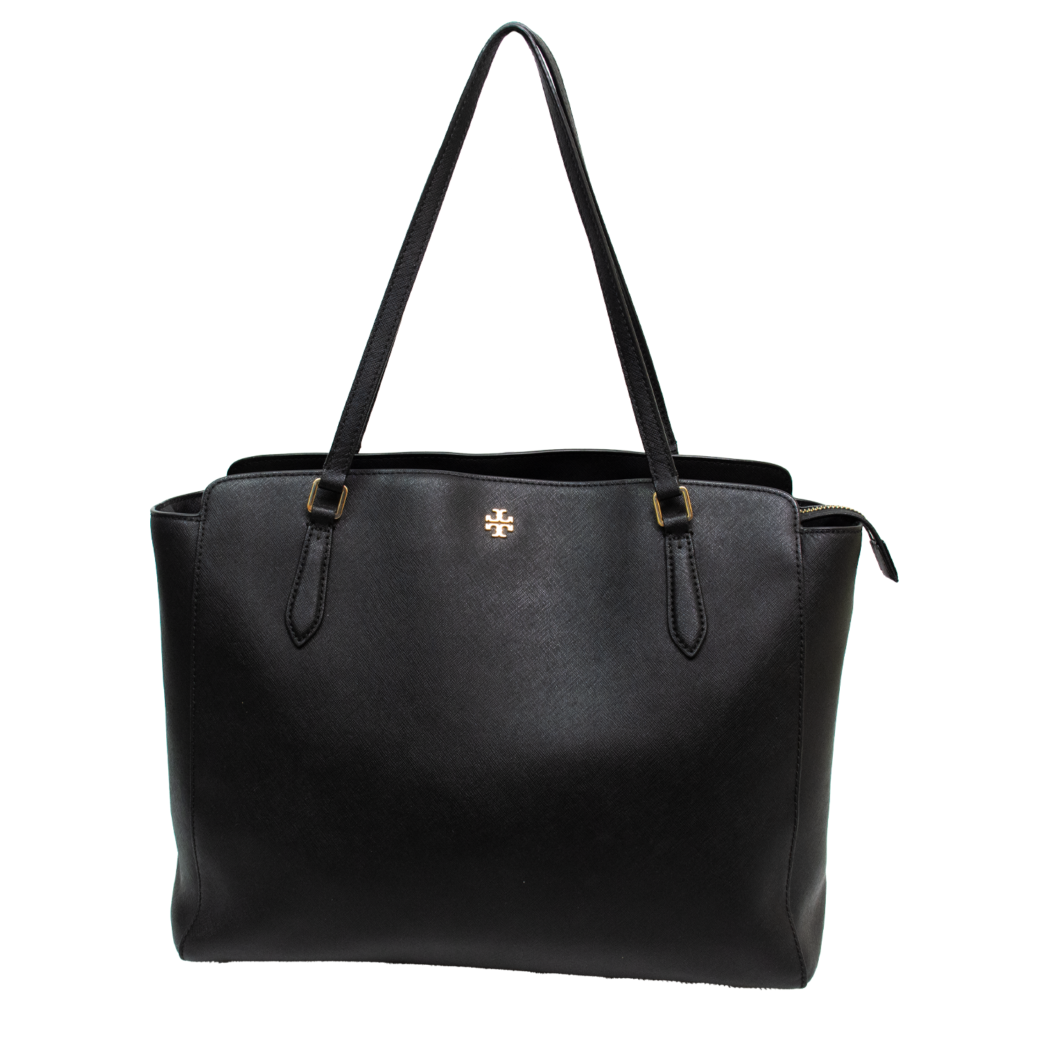 Tory Burch Womens Tote Shoulder Bag - Saffiano Black Leather