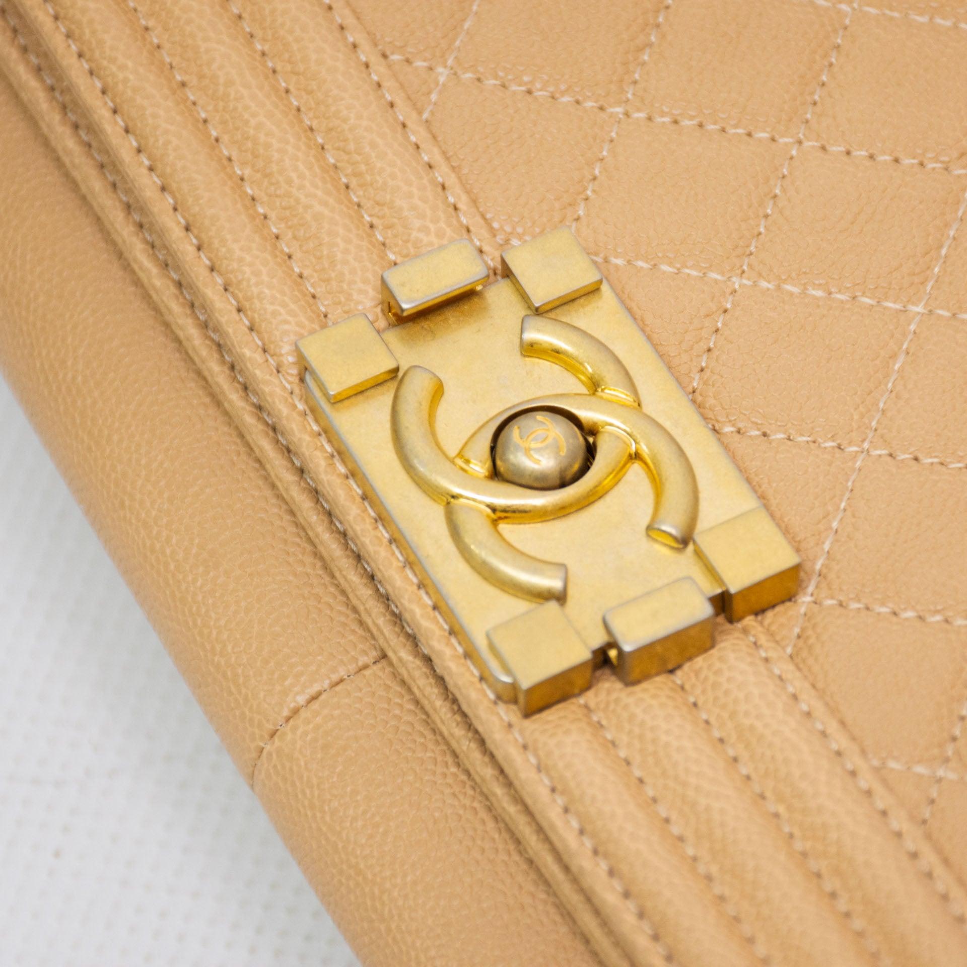 beige chanel flap bag outfit
