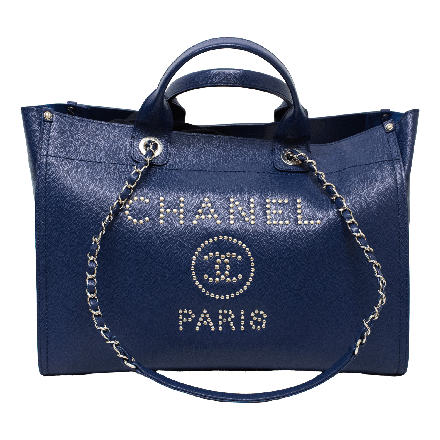 Chanel Studded Deauville Navy Large Handbag - ipawnishop.com