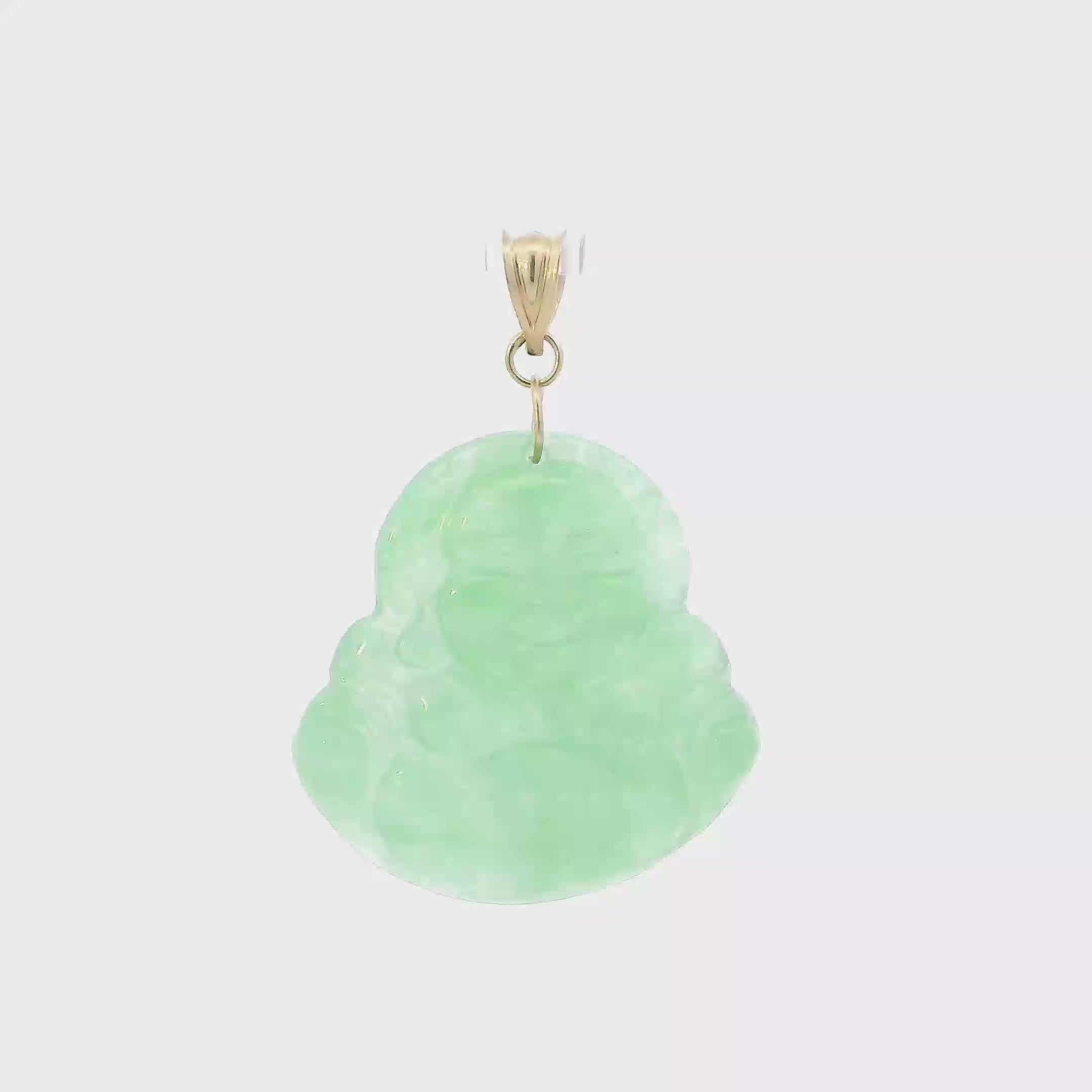 10K Yellow Gold Green Jade Buddha Pendant