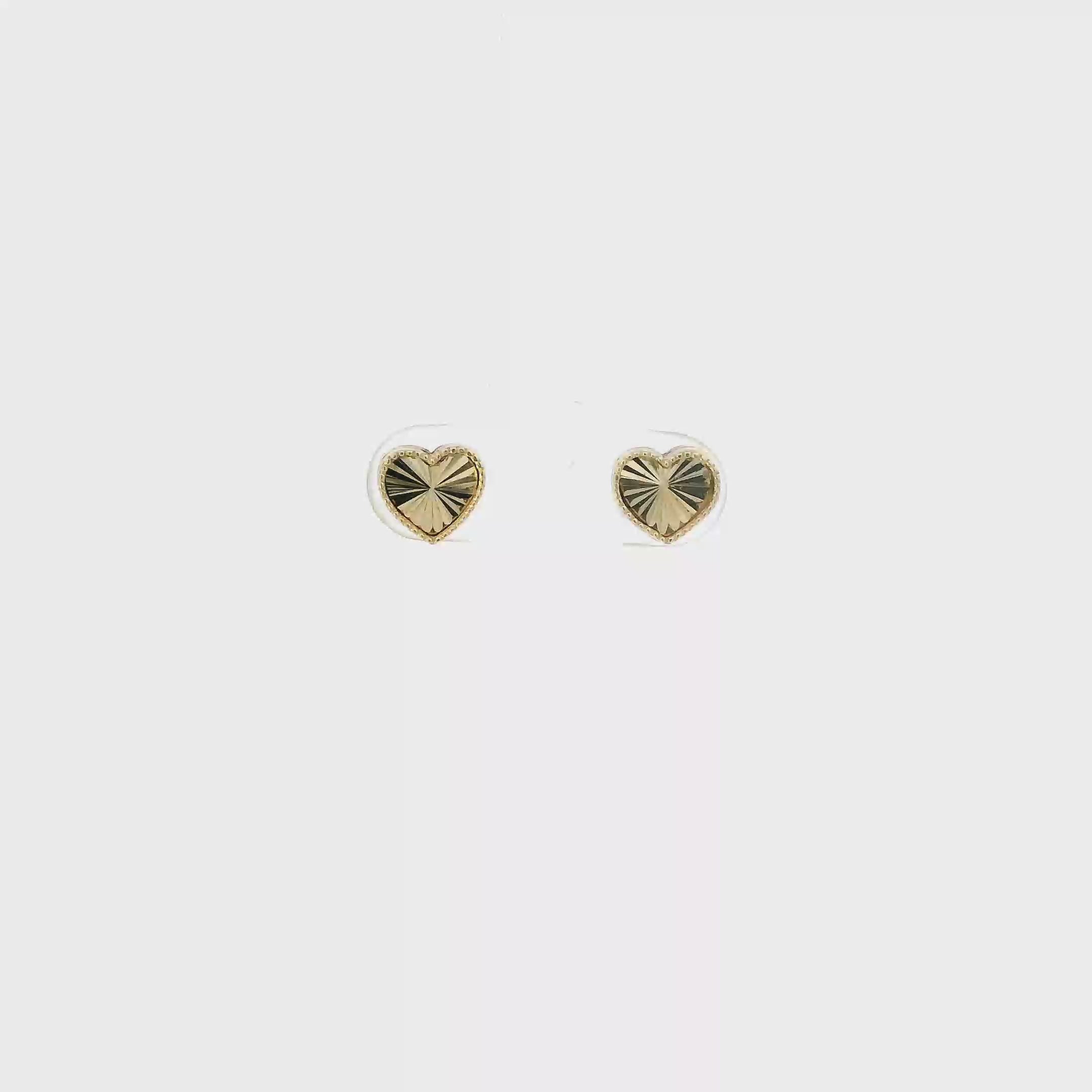 14K Yellow Gold Diamond Cut Heart Stud Earrings