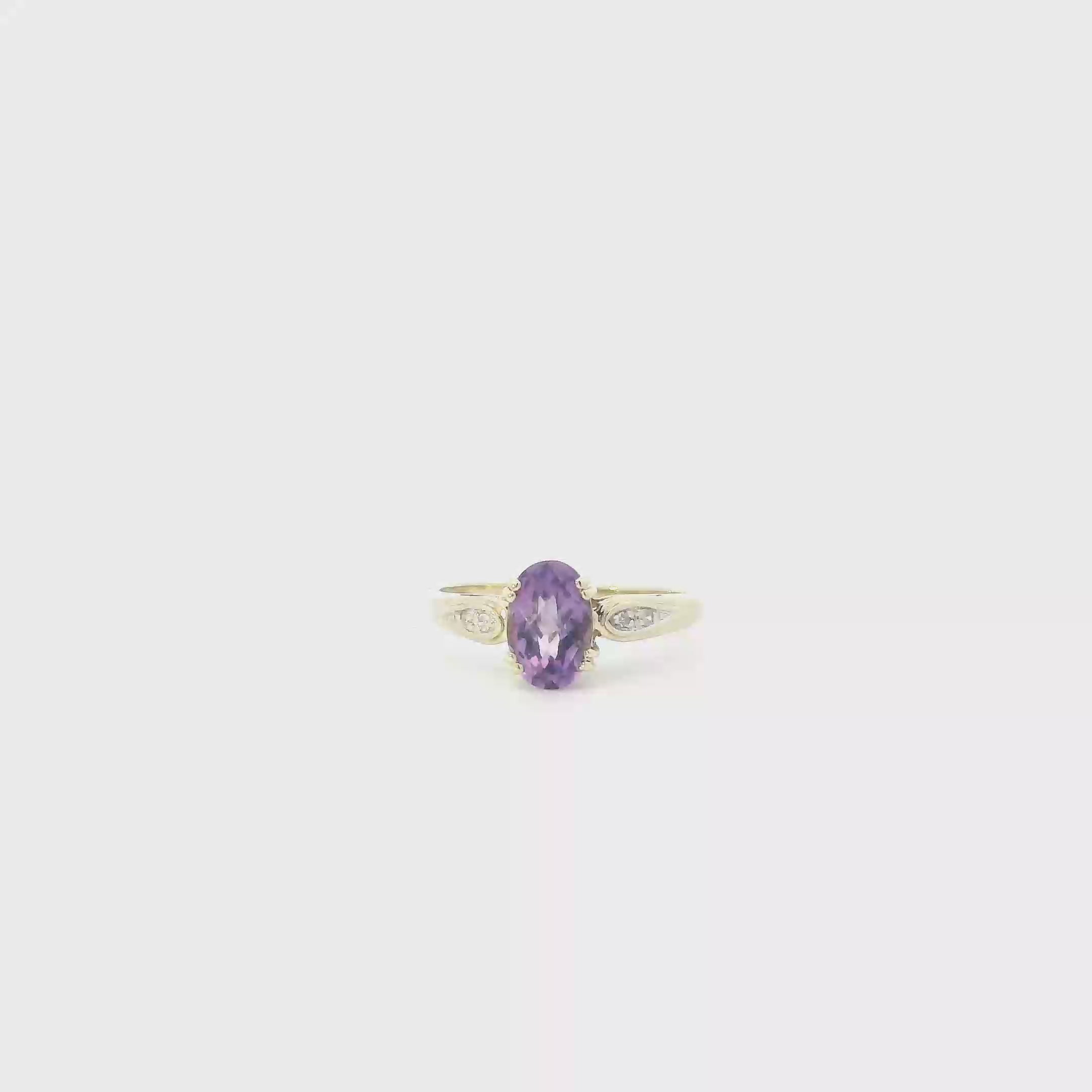 10K Yellow Gold Amethyst & Diamonds Womens Ring - 0.08ct