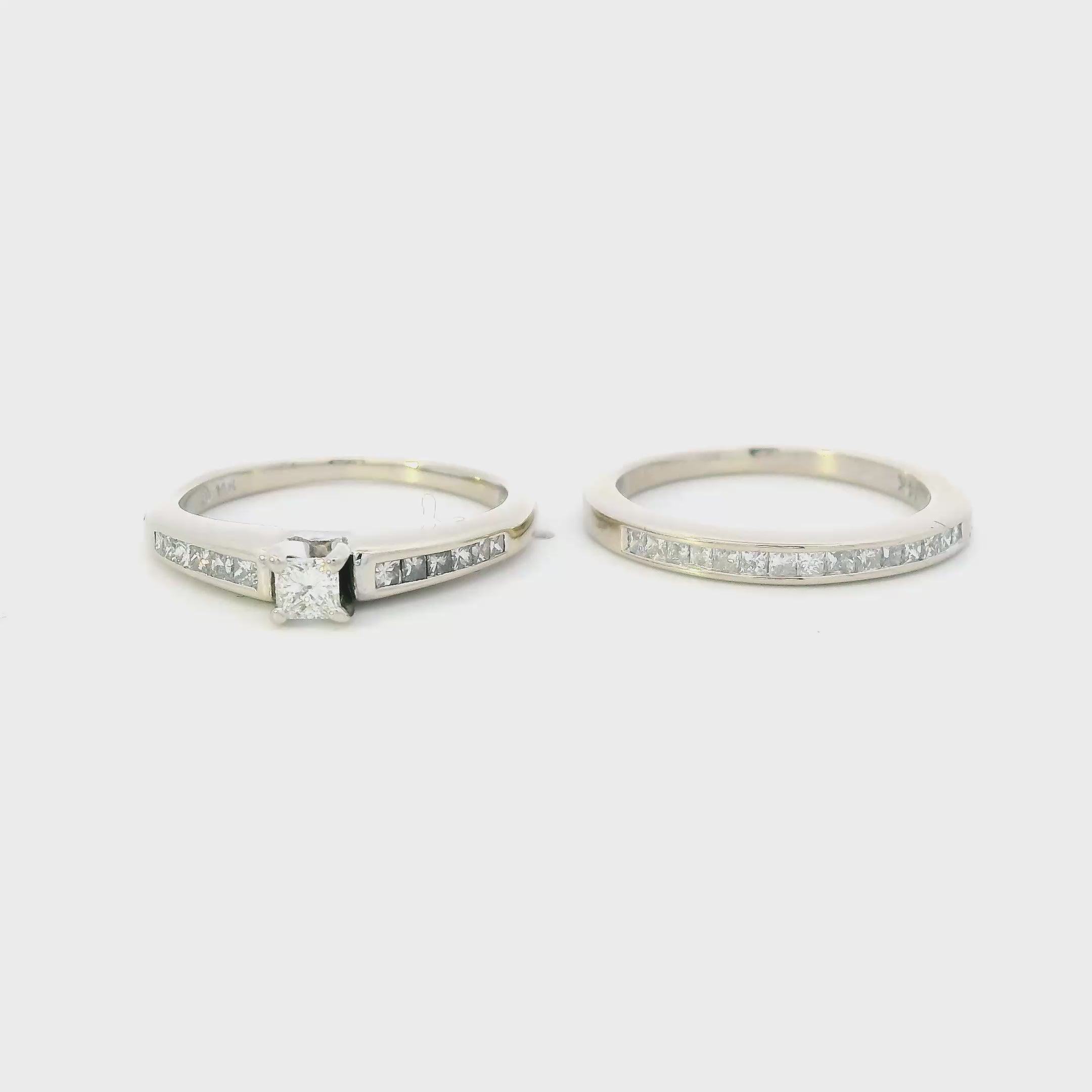 14K White Gold Diamond Engagement & Wedding Ring Set - 0.78ct