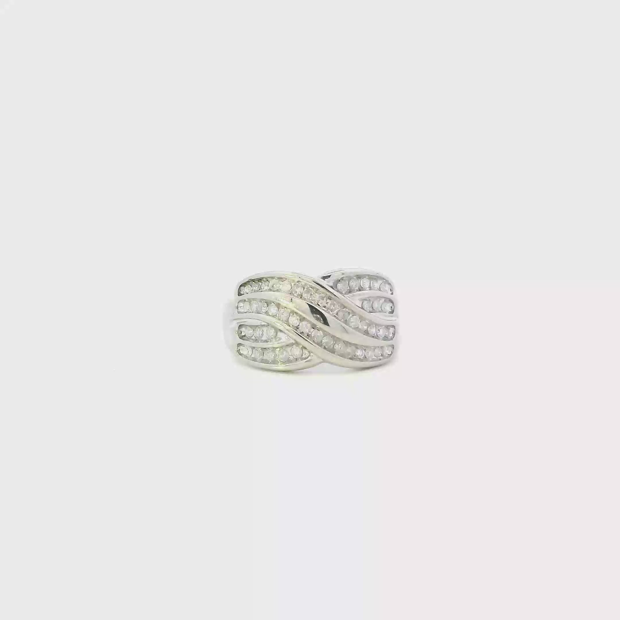 10K White Gold Diamond Criss Cross Womens Ring