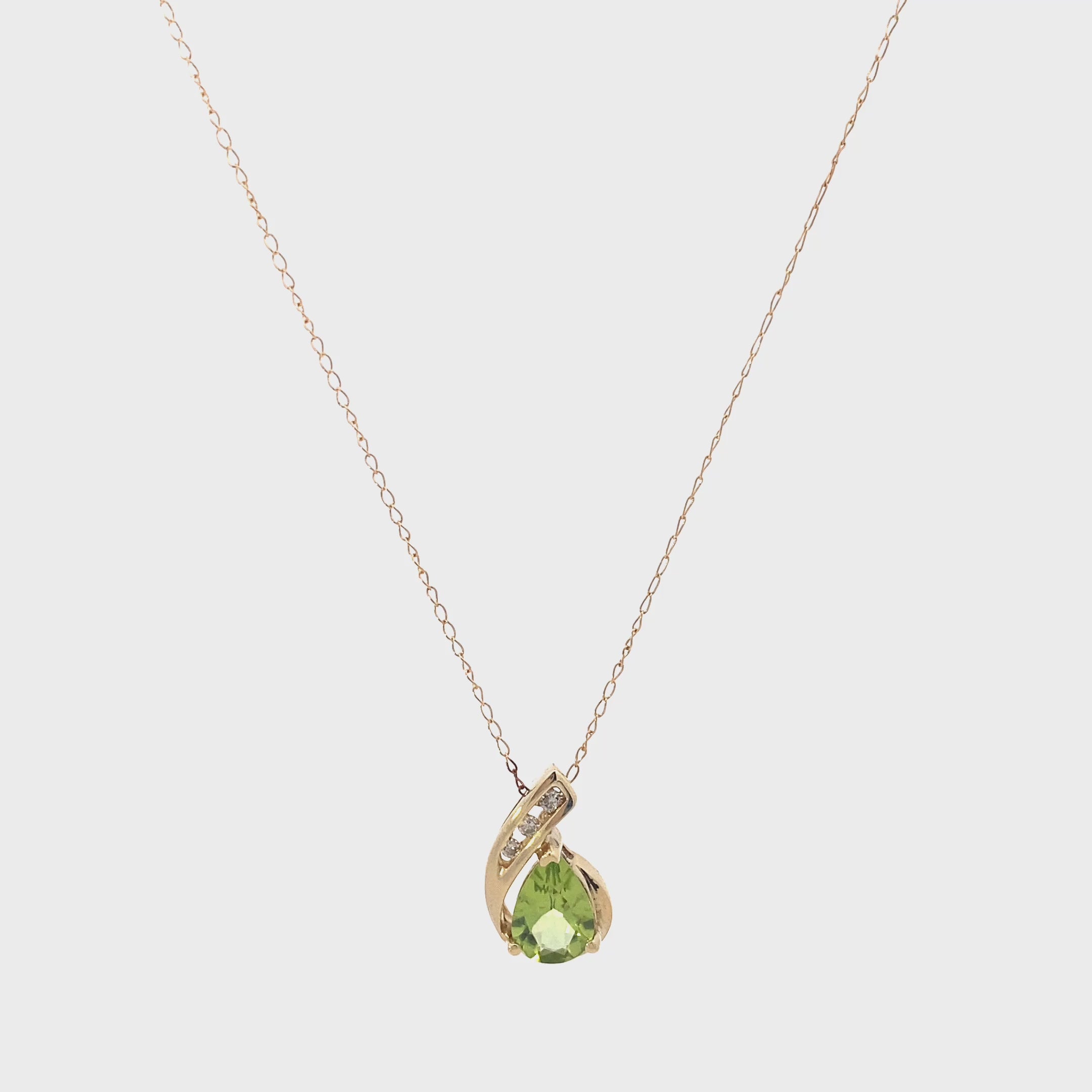 10K Yellow Gold Peridot And Diamond Pendant And Cable Chain - 0.06ct