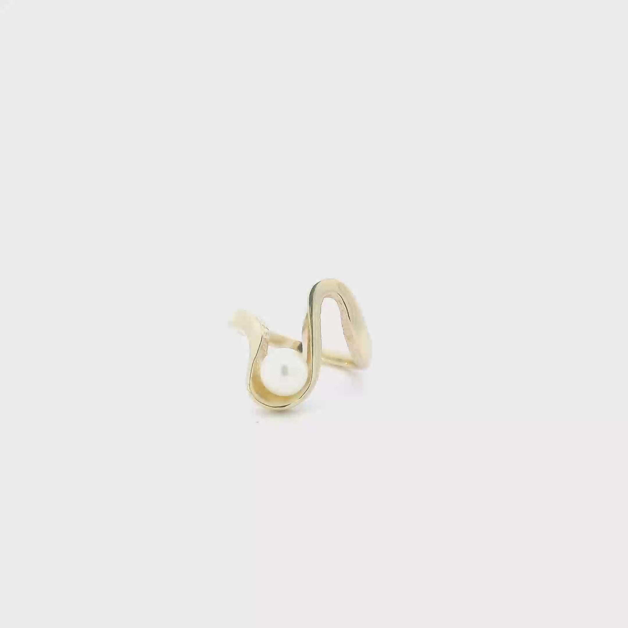 14K Yellow Gold Pearl Abstract Womens Ring