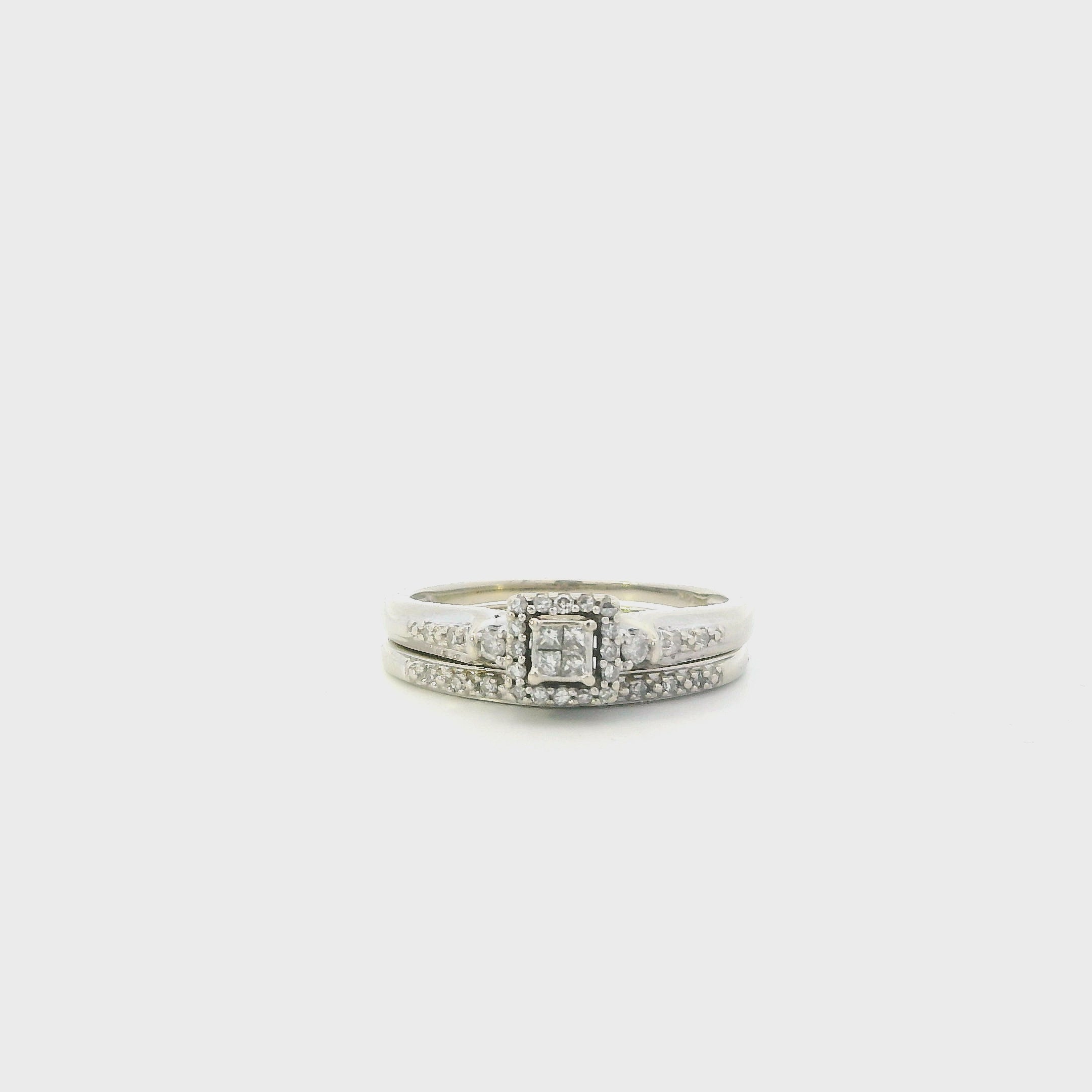 10K White Gold Diamond Engagement & Wedding Ring Set - 0.11ct
