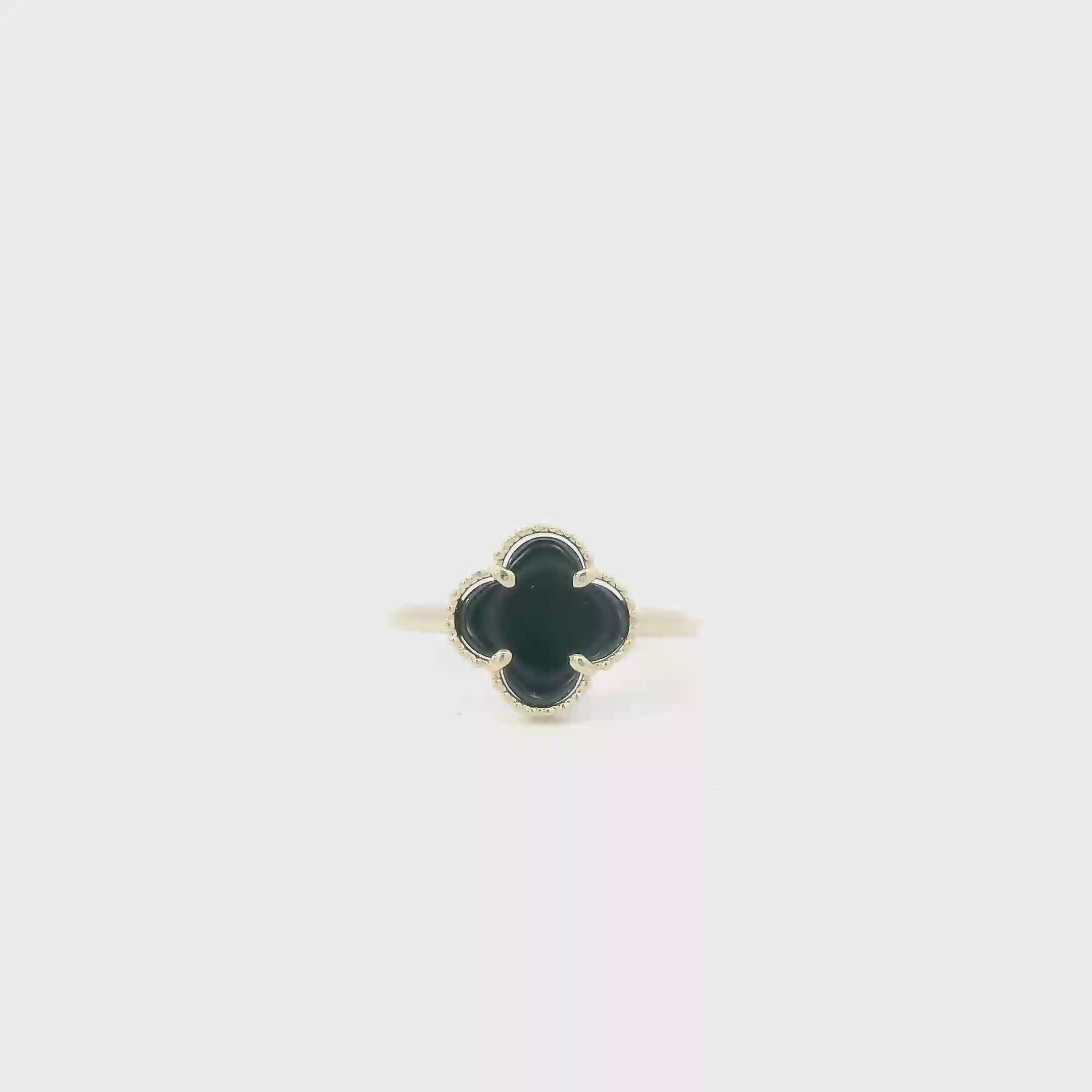 14K Yellow Gold Onyx Clover Ring