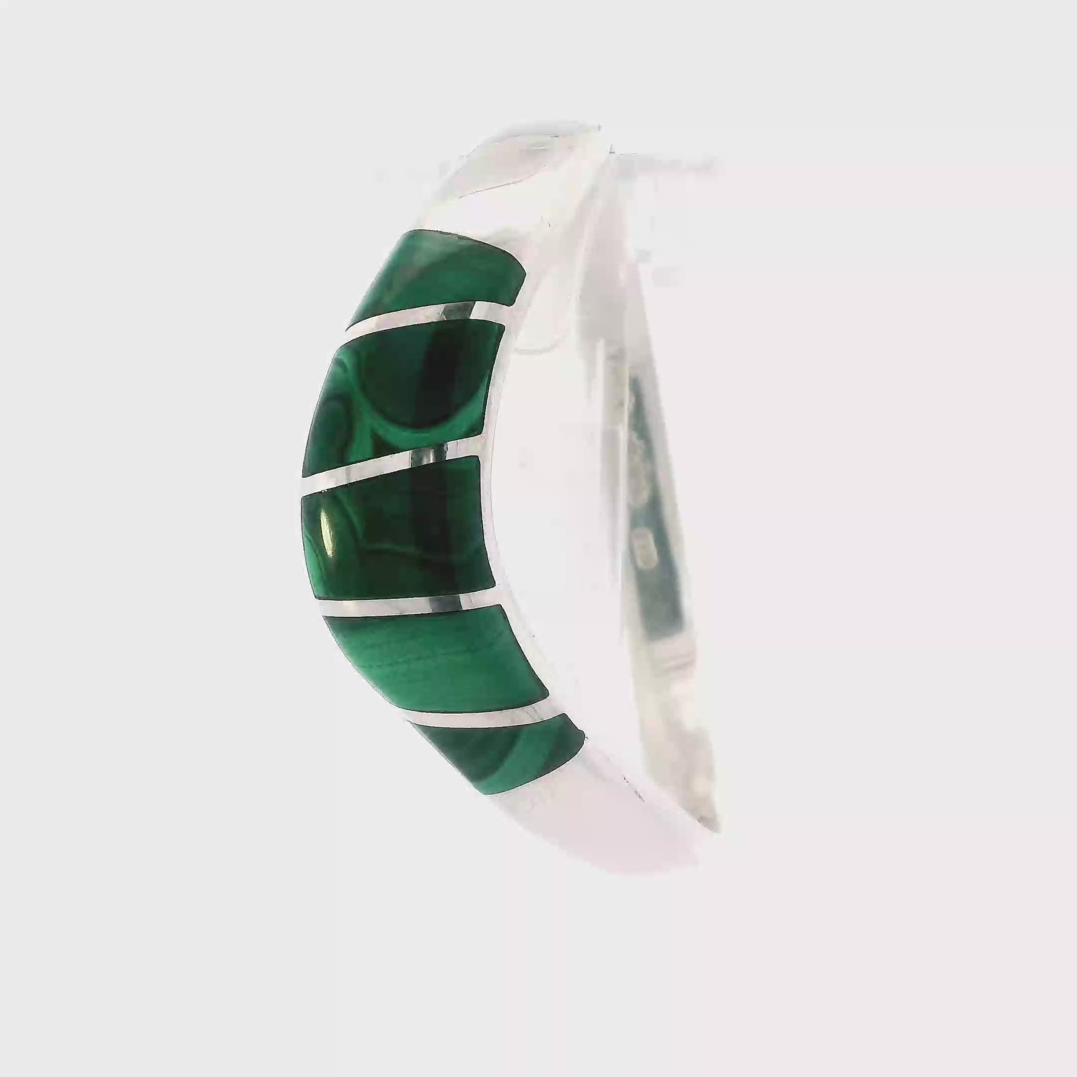 Silver Taxco Vintage Hinged Malachite Bangle Bracelet