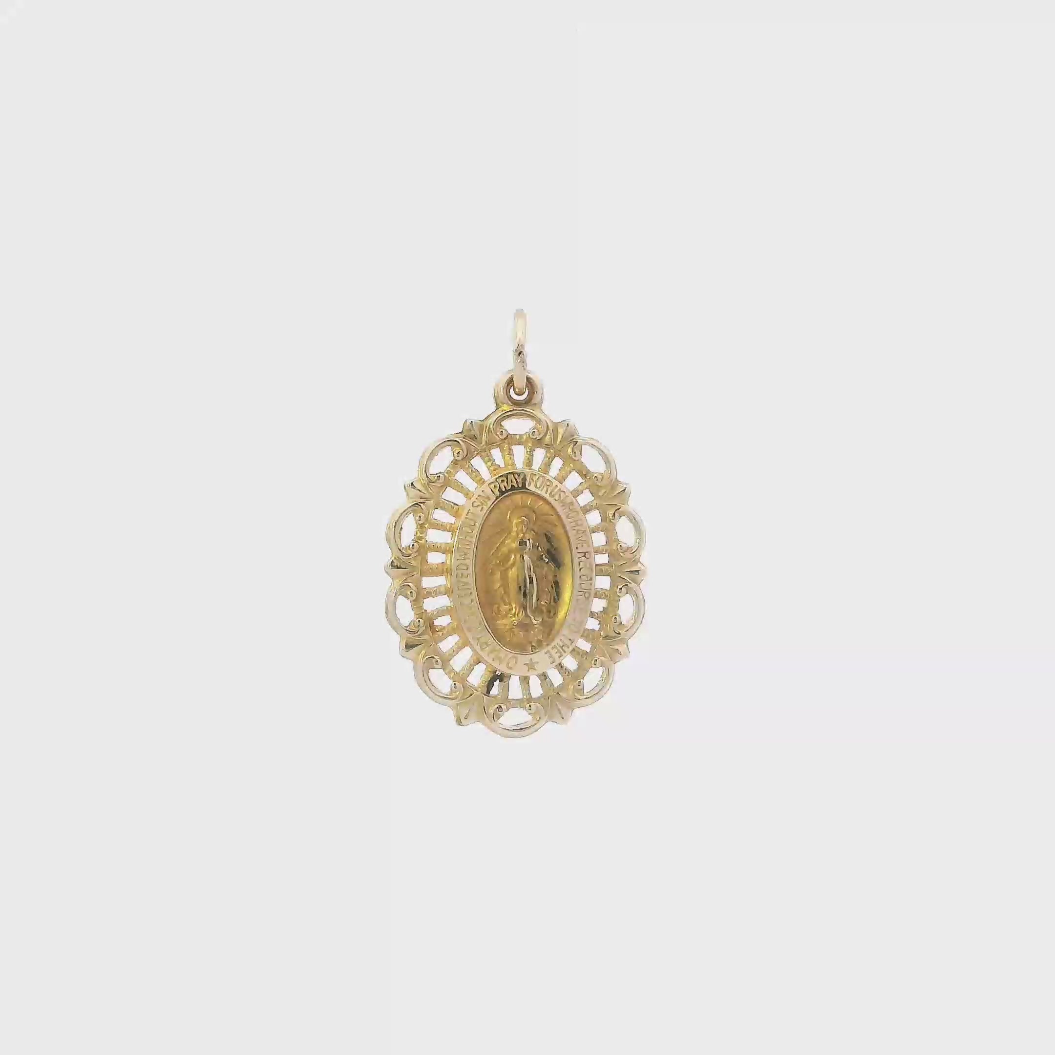 14K Yellow Gold Oval Religious Figure Pendant