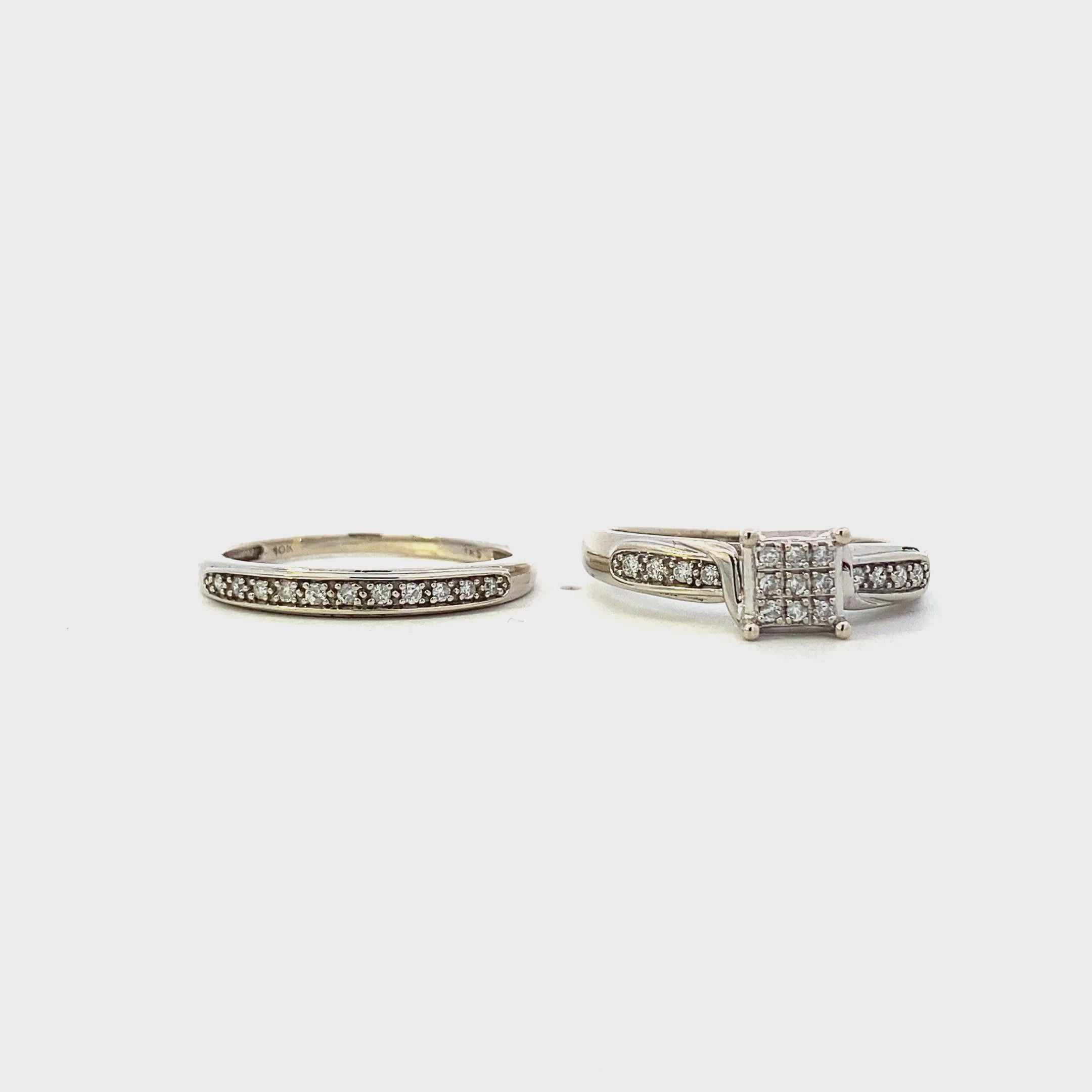 10K White Gold Diamond Engagement & Wedding Ring Set - 0.28ct