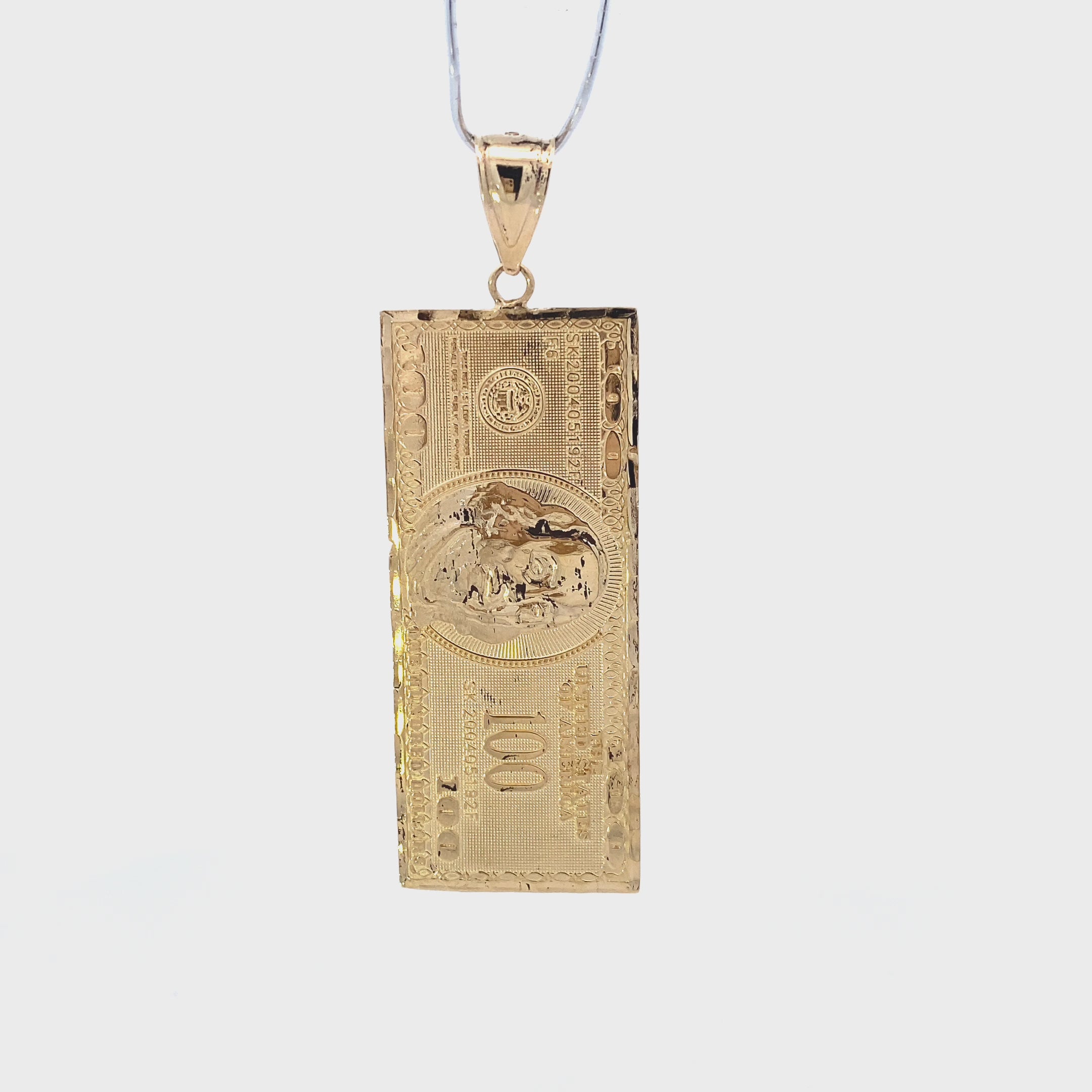 10K Yellow Gold $100 Bill Pendant
