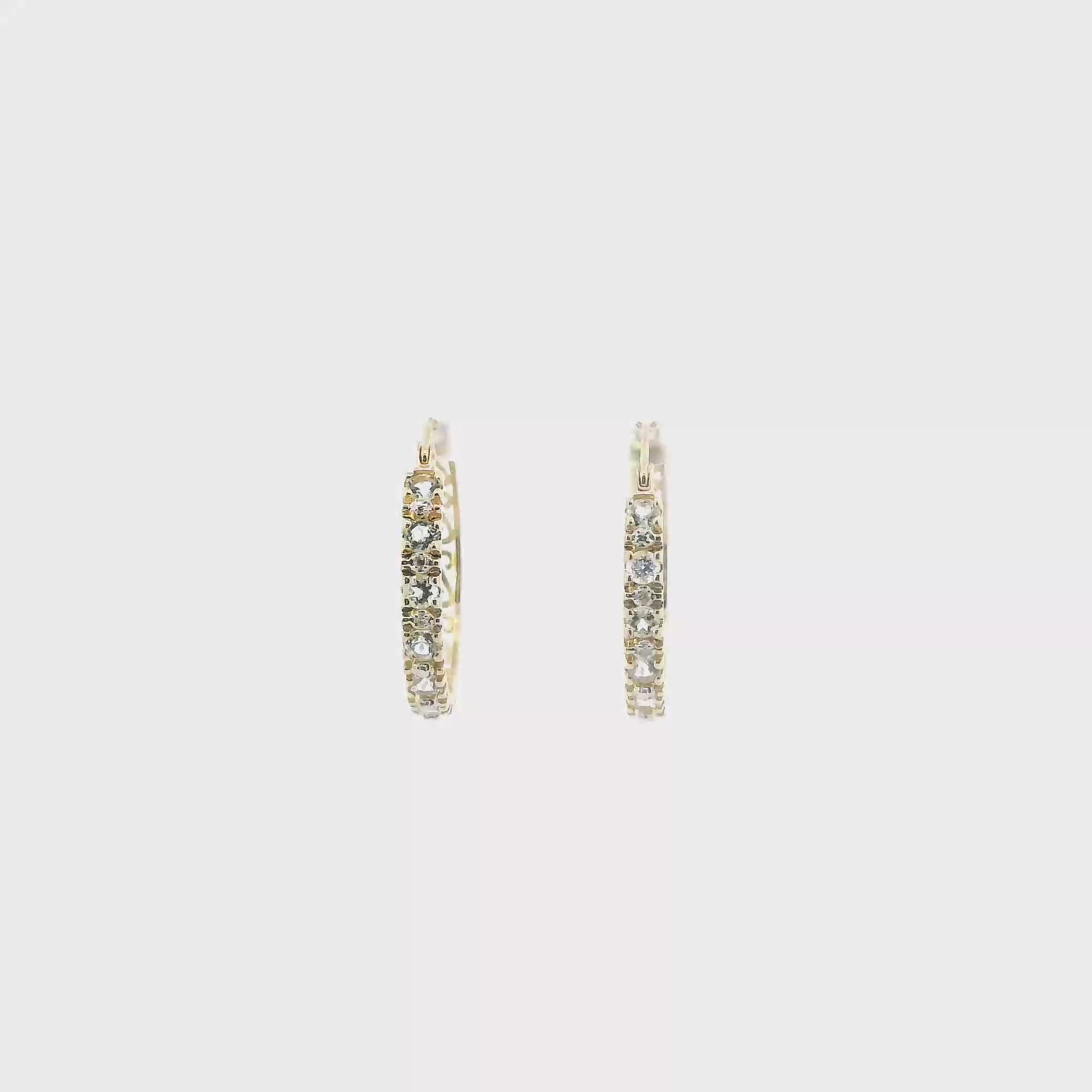 14K Yellow Gold Aquamarine Hoop Earring