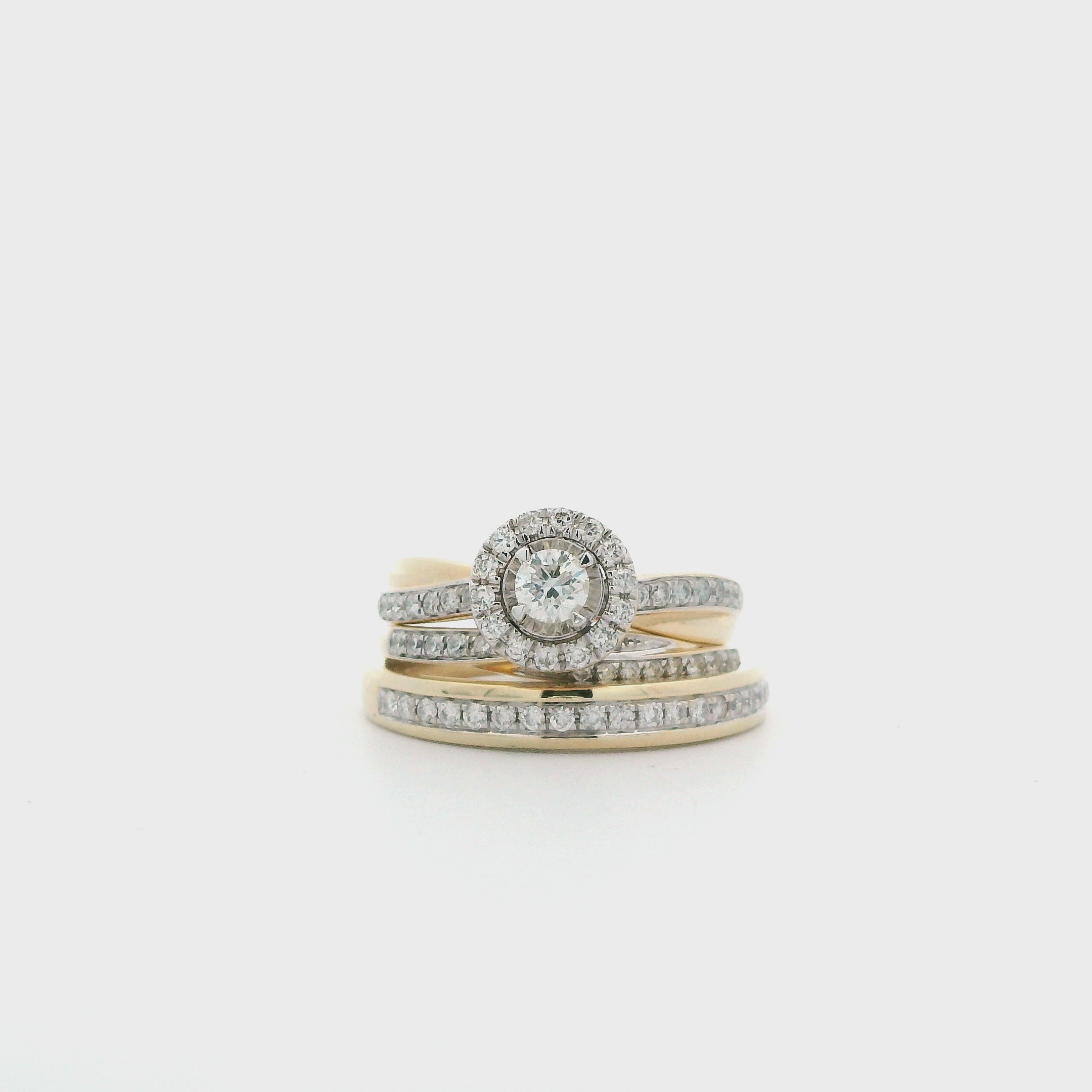14K Yellow Gold Diamond Women's & Men's Engagement & Wedding Ring Set - 0.83ct