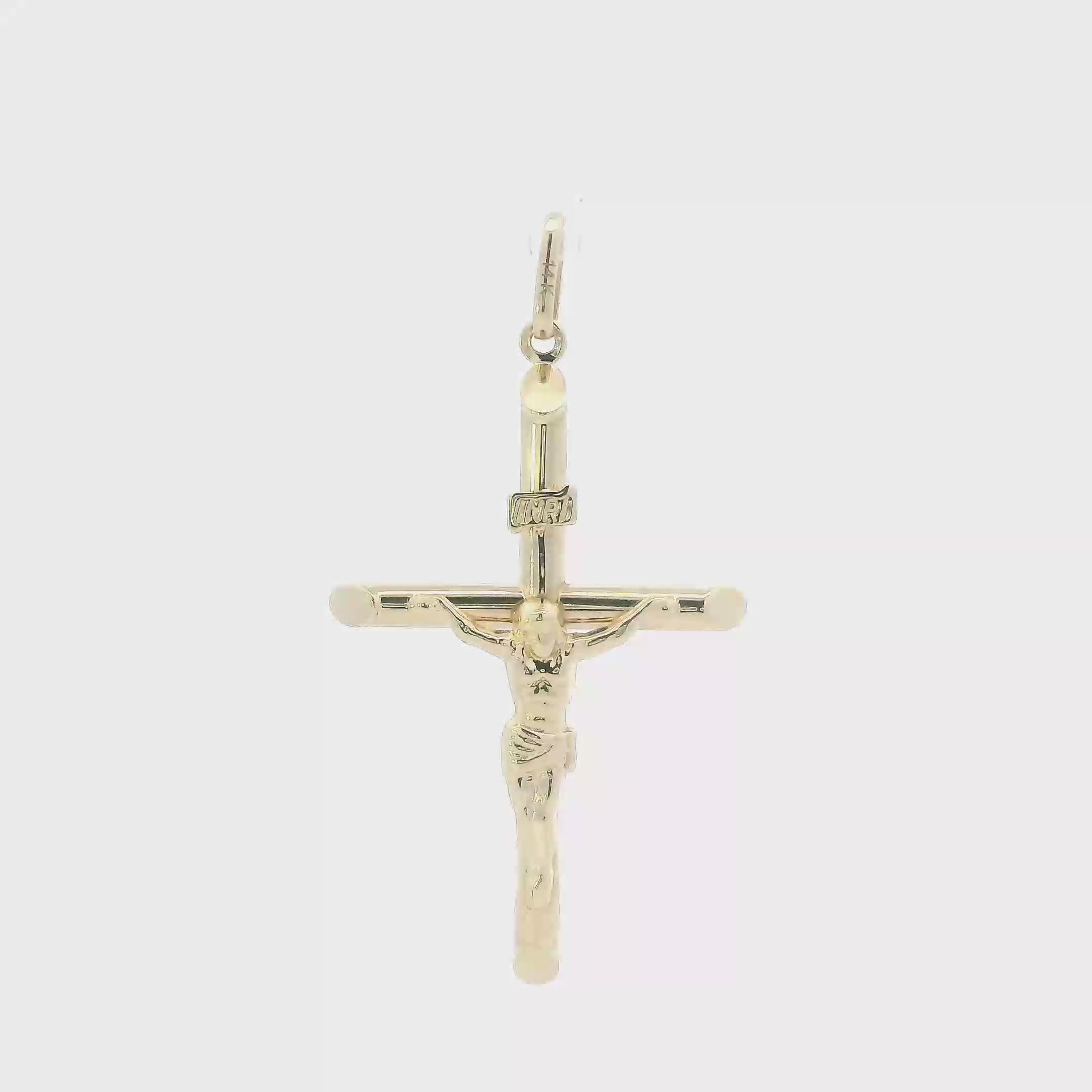 14K Yellow Gold Religious Tube Cross Pendant