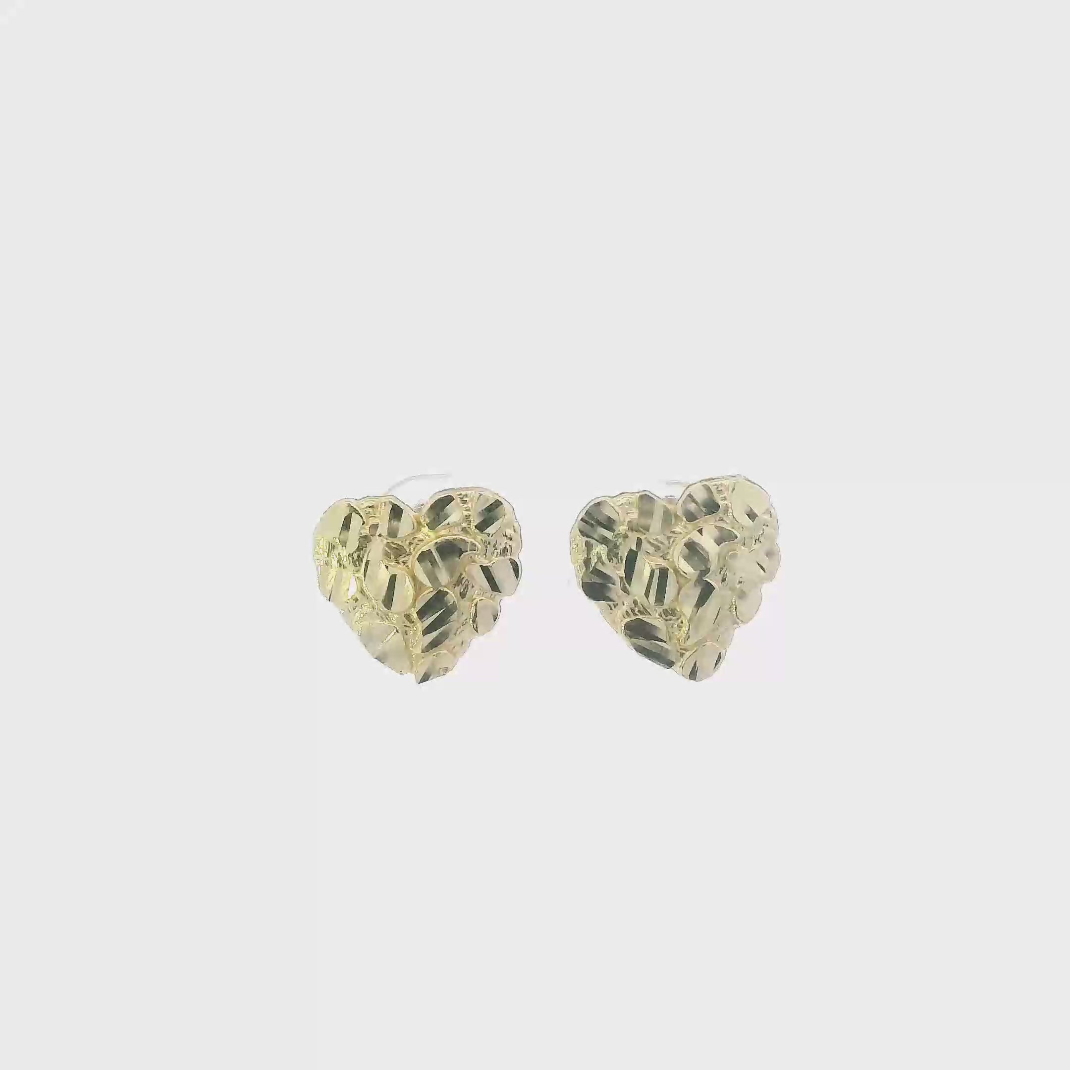 10K Yellow Gold Nugget Heart Stud Earrings