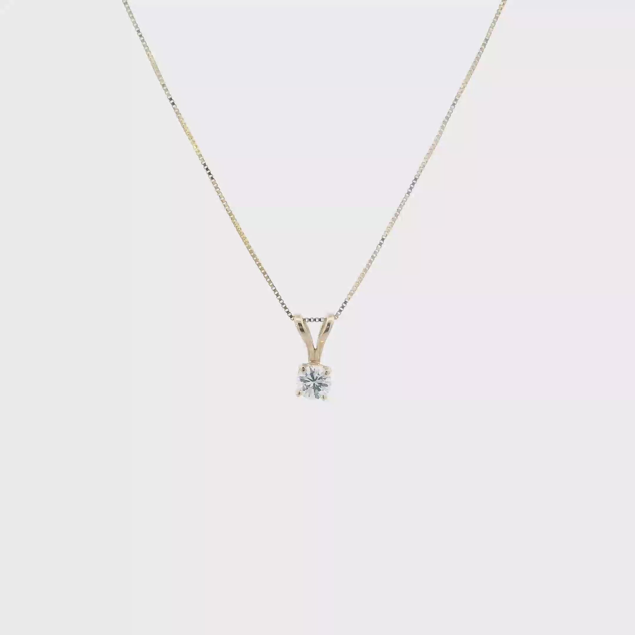 14K Yellow Gold Solitaire Diamond Pendant & 18
