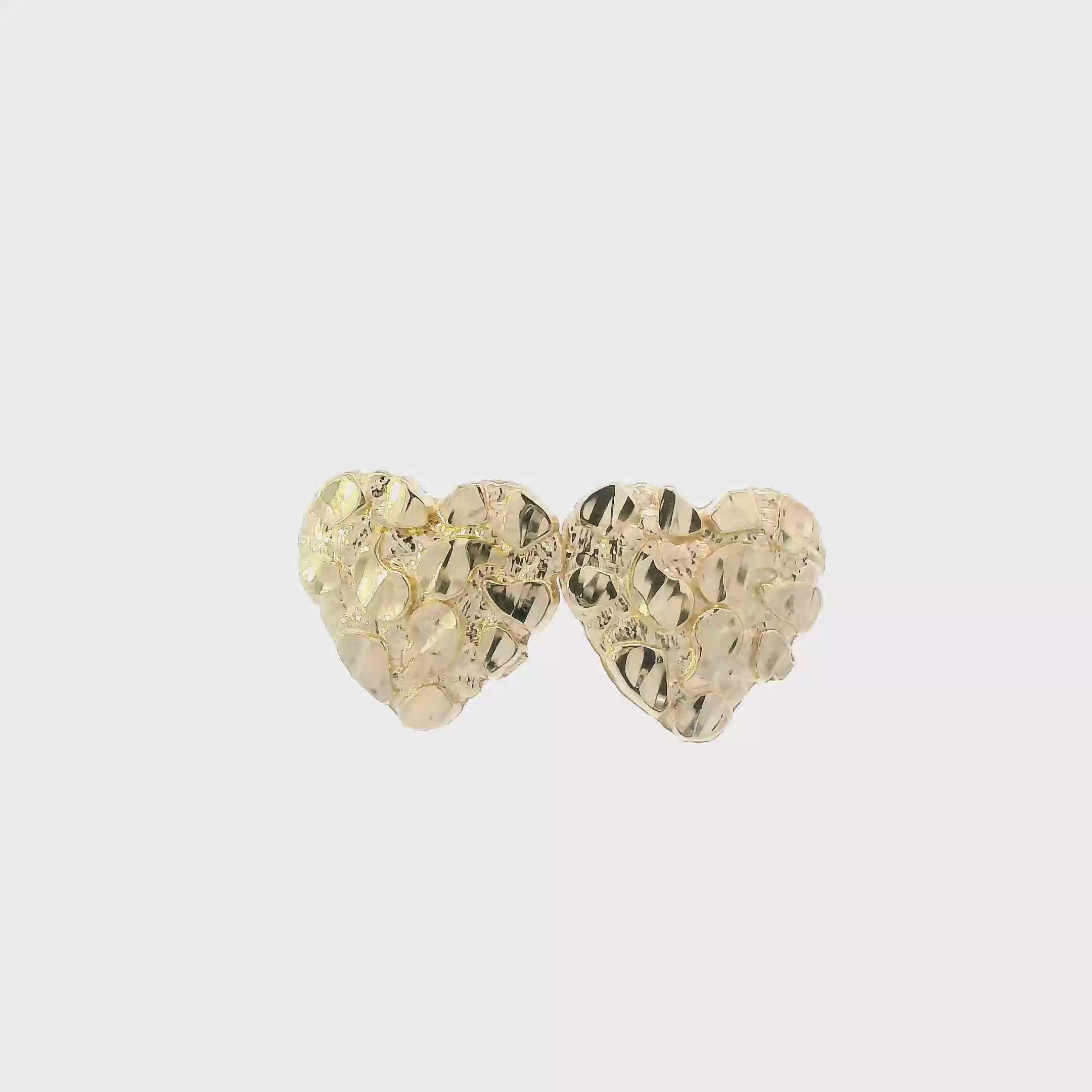 10K Yellow Gold Nugget Heart Earrings