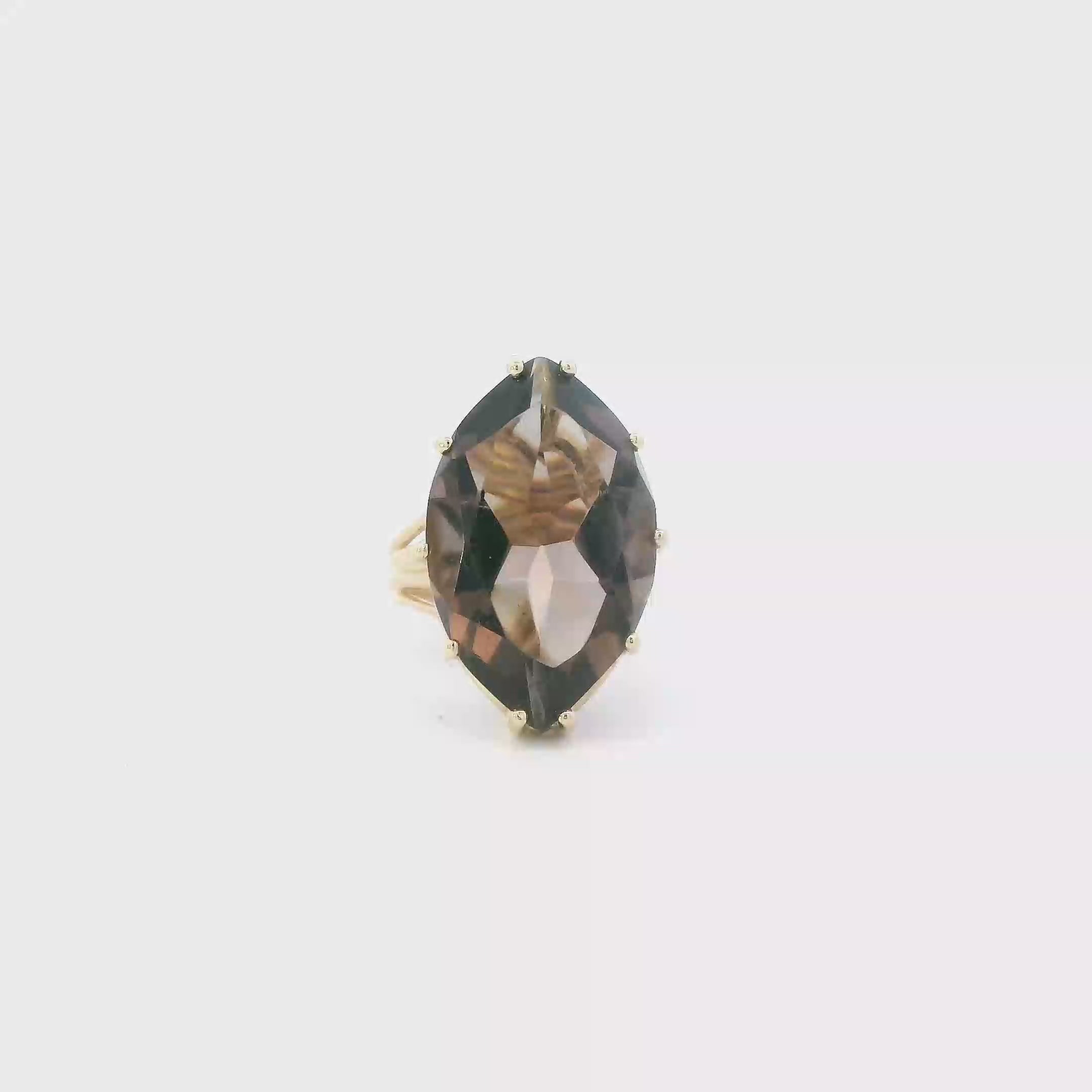 14K Yellow Gold Smokey Quartz Womens Ring