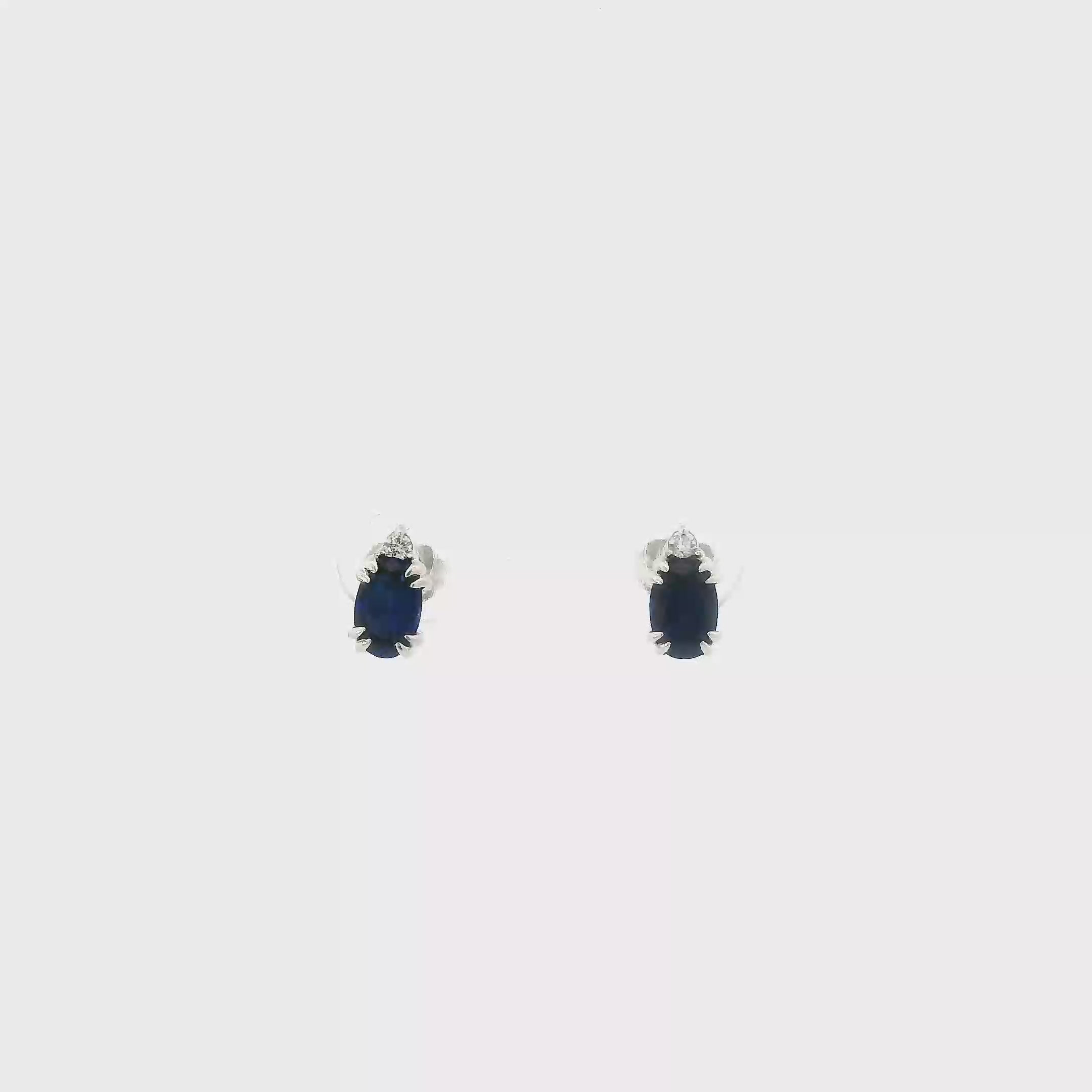 10K White Gold Sapphire & Diamond Earrings-0.04ct
