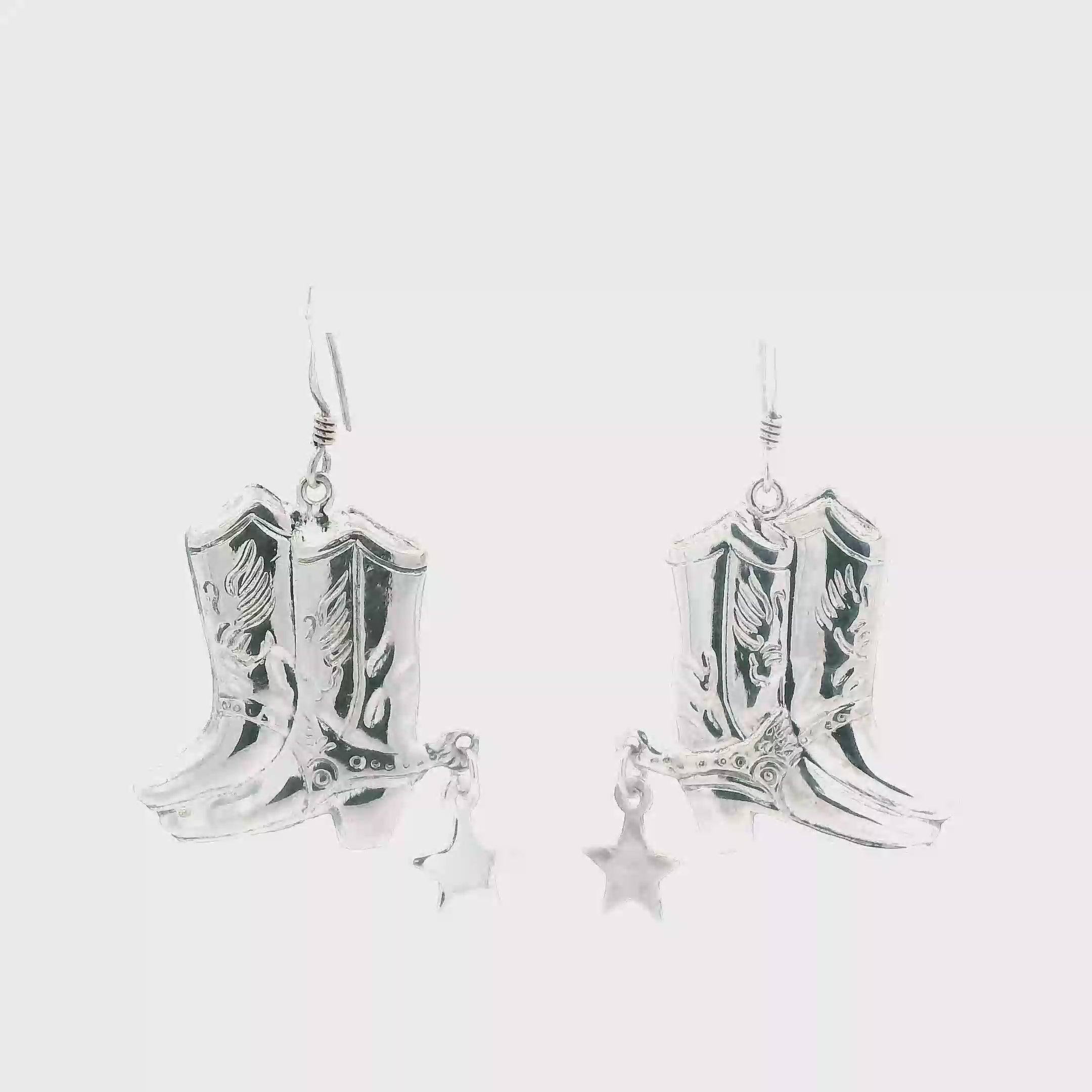 Sterling Silver Cowboy Boots Dangle Earrings