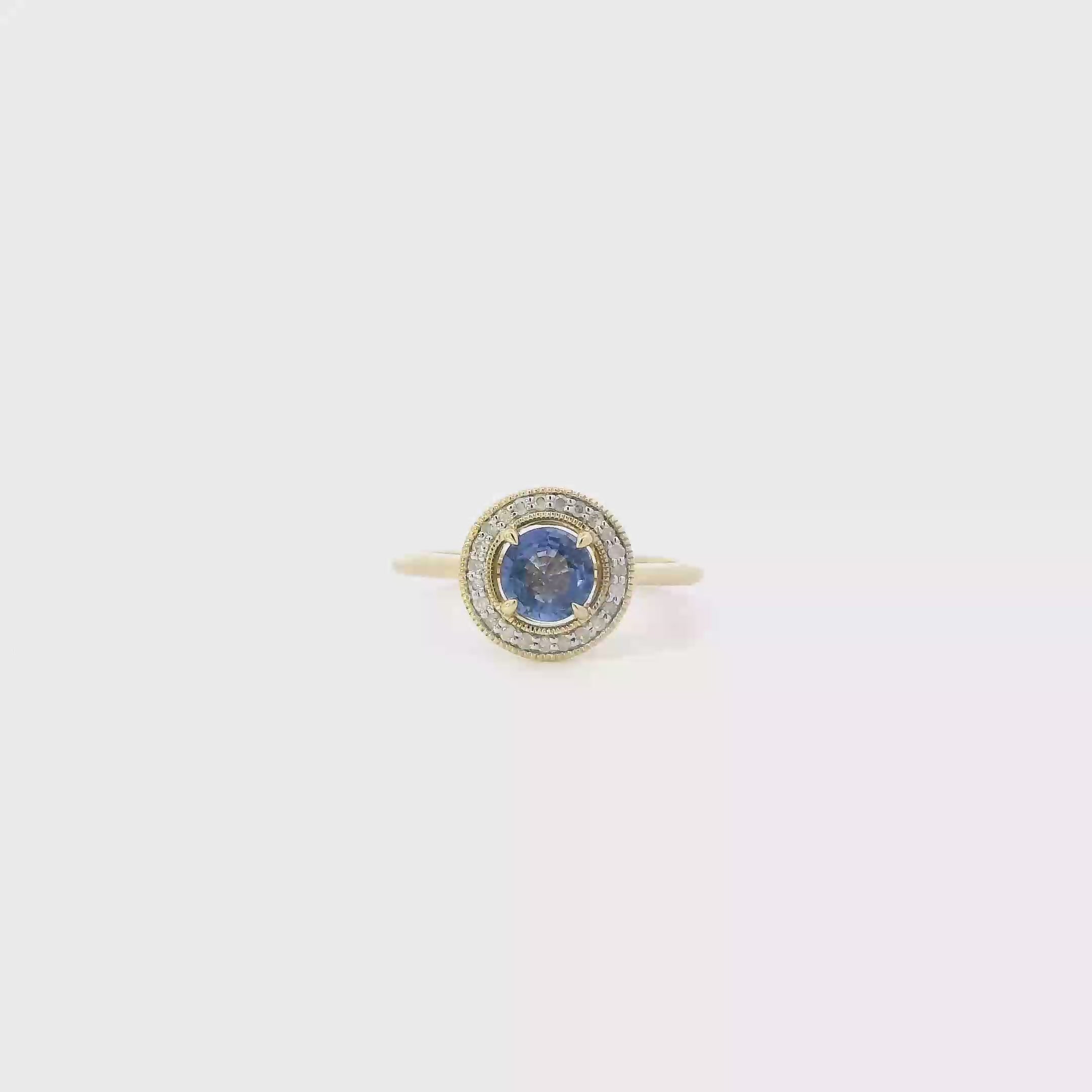 14K Yellow Gold Blue Sapphire & Diamond Women's Ring-0.09ct