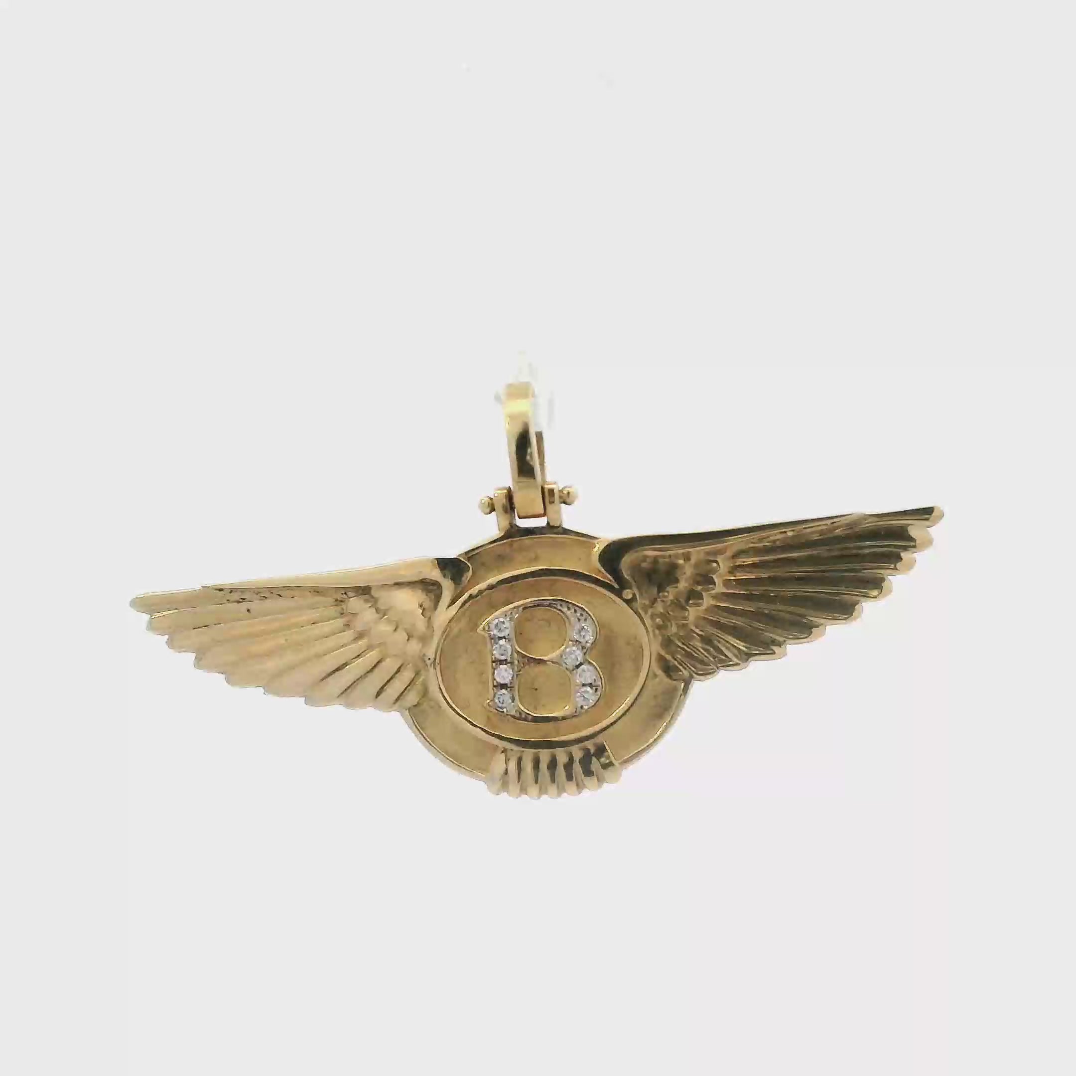 10K Yellow Gold Diamond Bentley Logo Pendant - 0.10ct