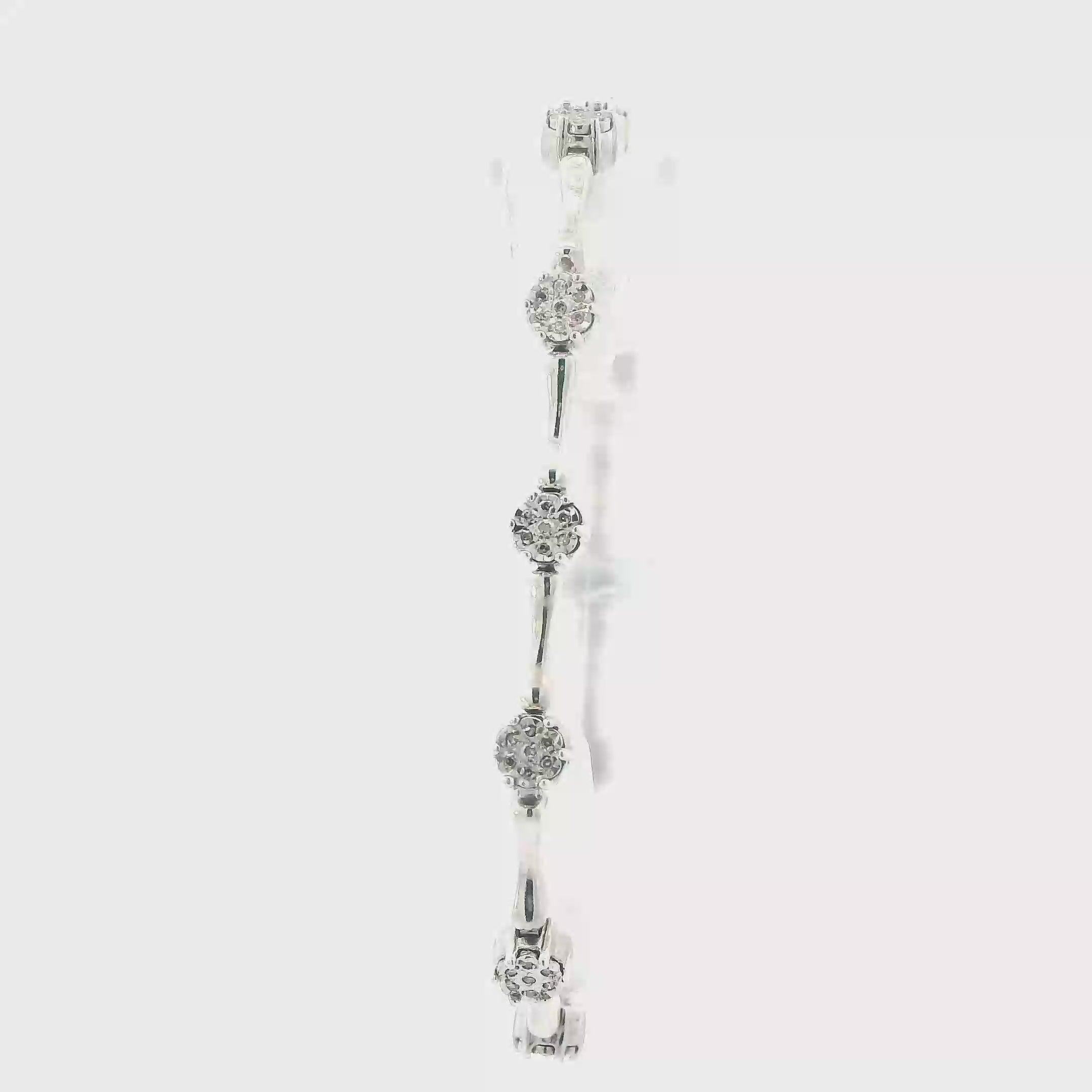 Silver Cluster Diamond Flower Segment Bar link Tennis Bracelet - 0.77ct